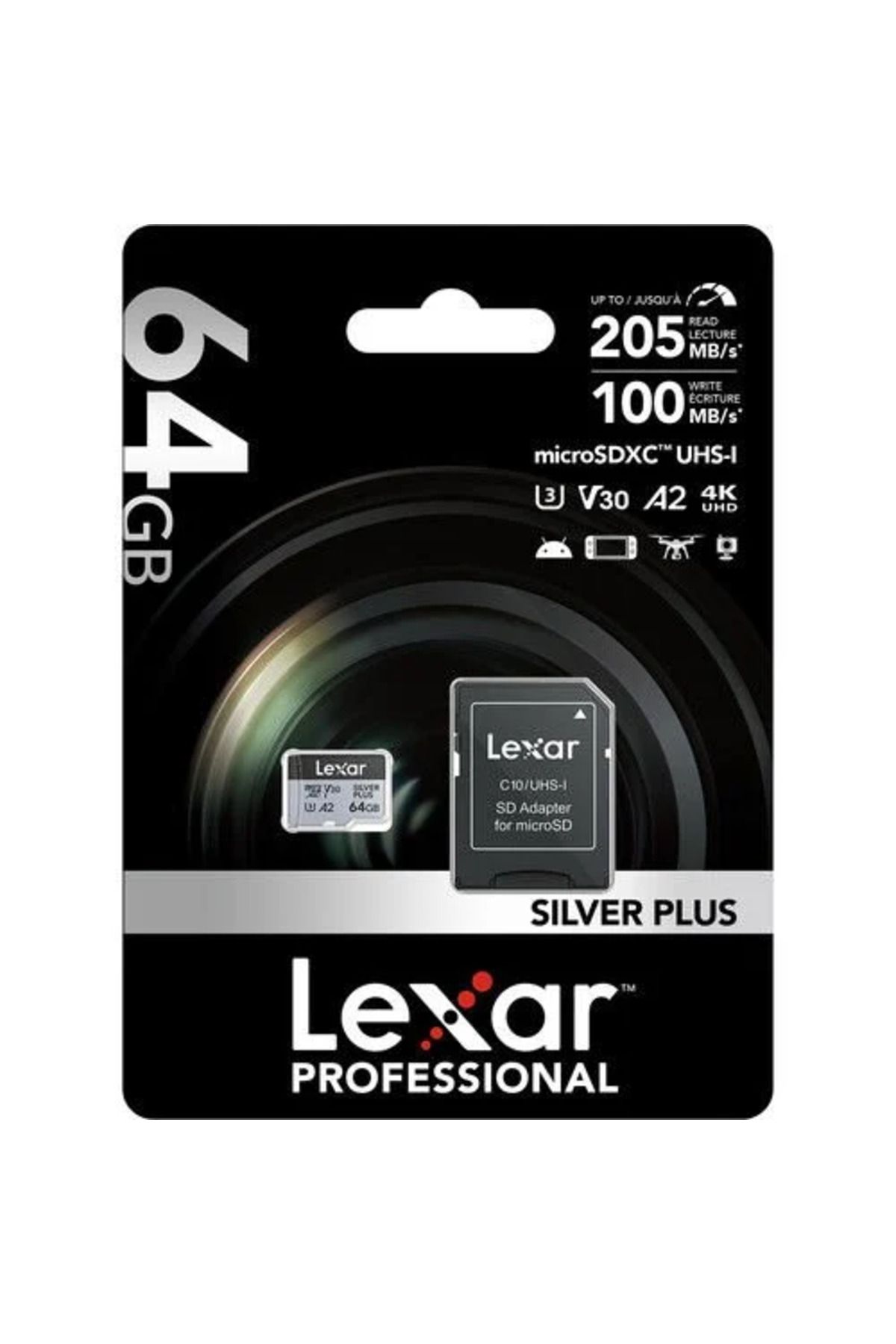 64GB Silver Plus 205mb 4K V30 UHSI Micro SD Hafıza Kartı