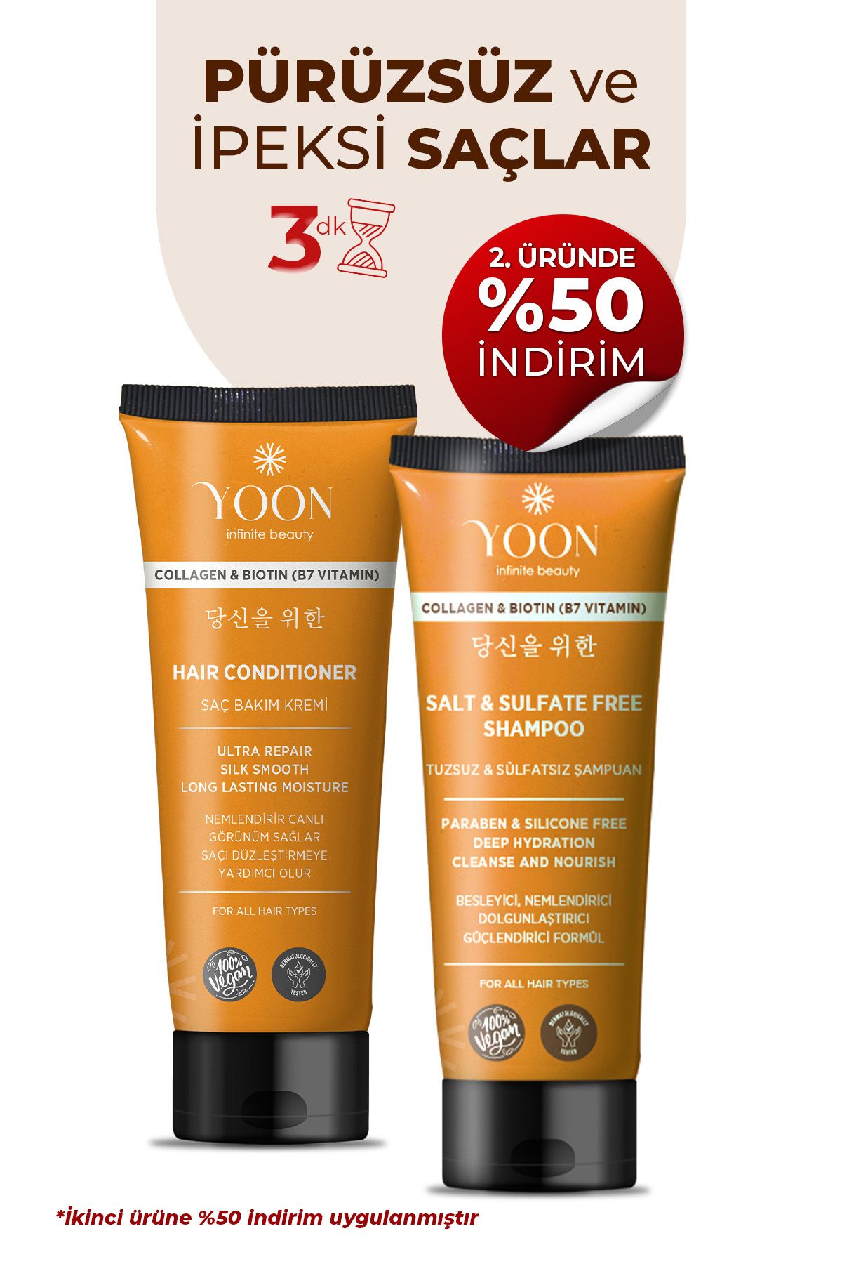 YOON Vegan Tuzsuz Şampuan250ml & Saç Bakım Kr...