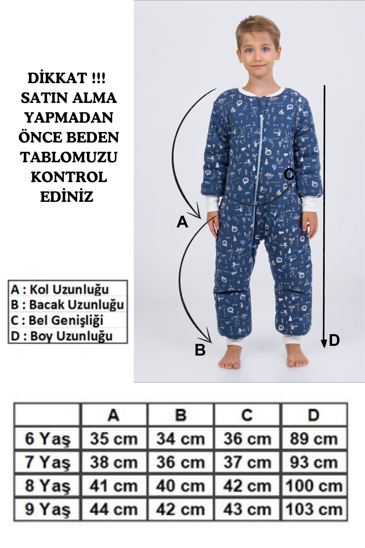 Erkek Çocuk Uyku Tulumu 6-9 Yaş Kalın Elyaf Dolgulu Premium Kalite 2.5 Tog