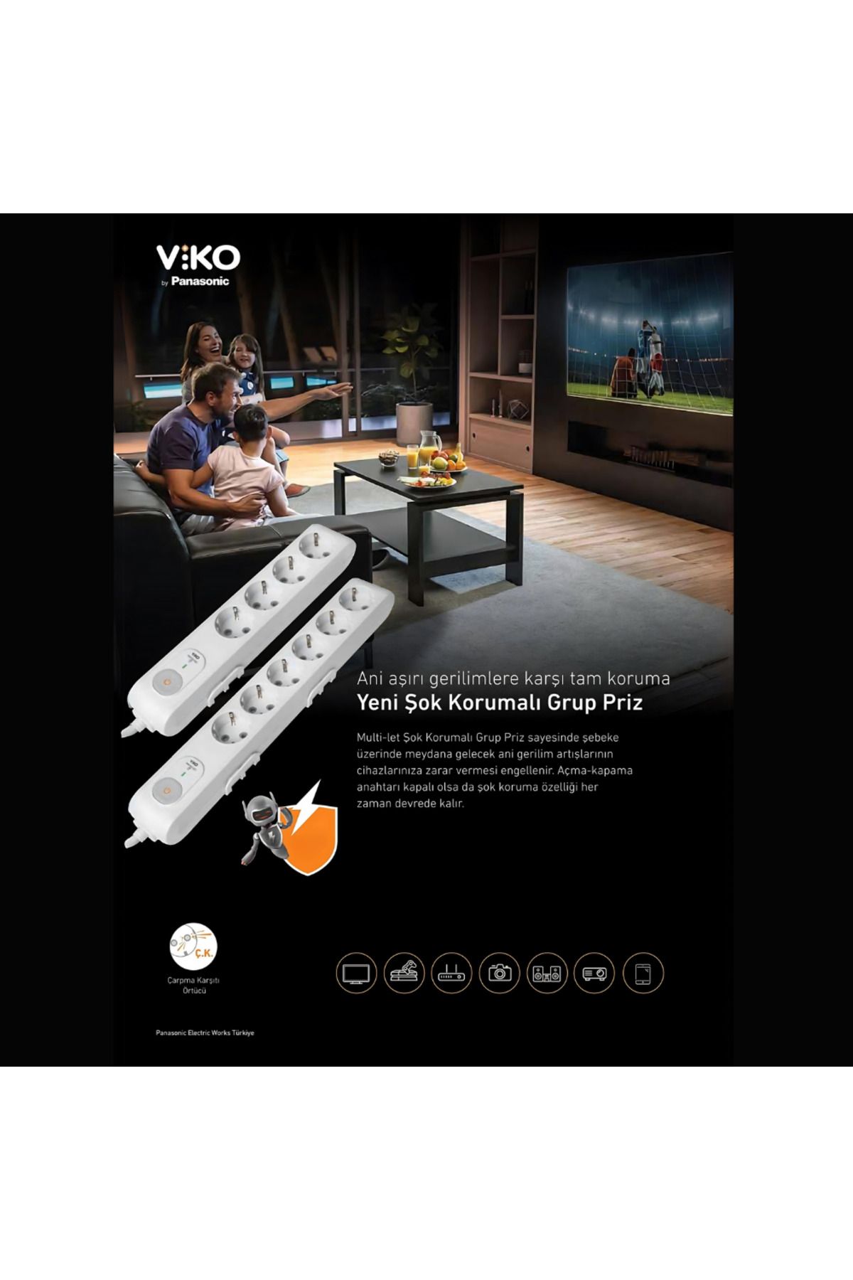 Viko | Altılı Grup Priz, Akım Korumalı Topraklı - Çocuk Korumalı Çoğaltıcı Priz , 6'lı, 1.5 M