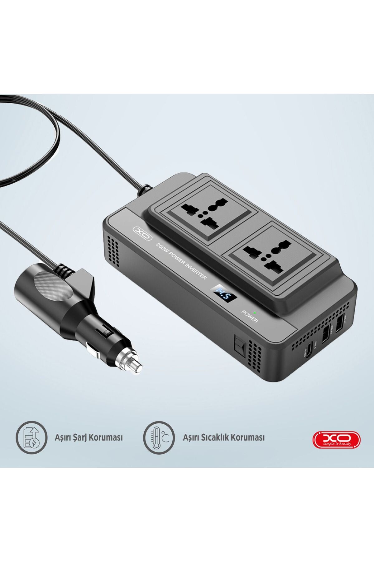 200W Universal Priz USB Ve TYPE-C Fast Şarj Çıkışlı Araç İçi Çakmaklık Girişli Inverter Dönüştürücü