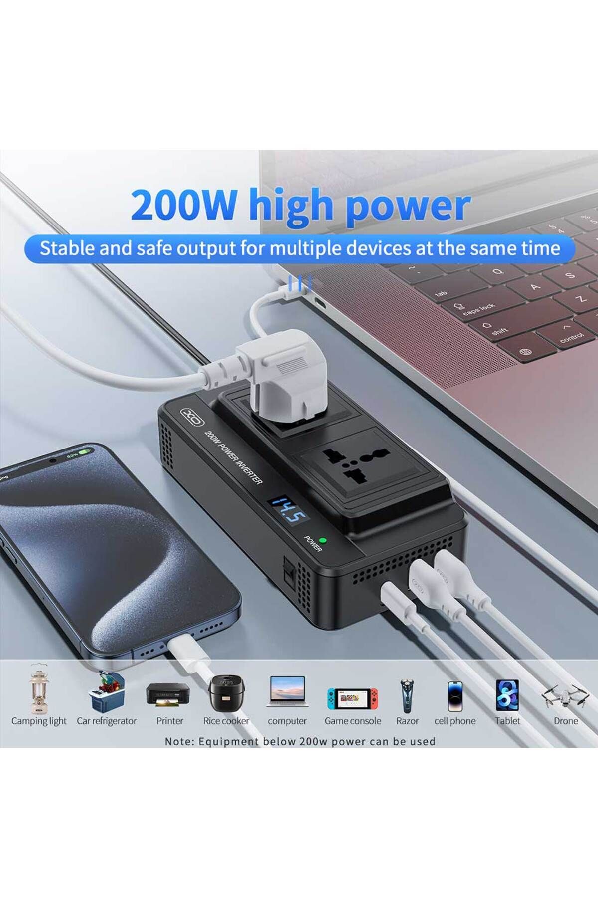 200W Universal Priz USB Ve TYPE-C Fast Şarj Çıkışlı Araç İçi Çakmaklık Girişli Inverter Dönüştürücü