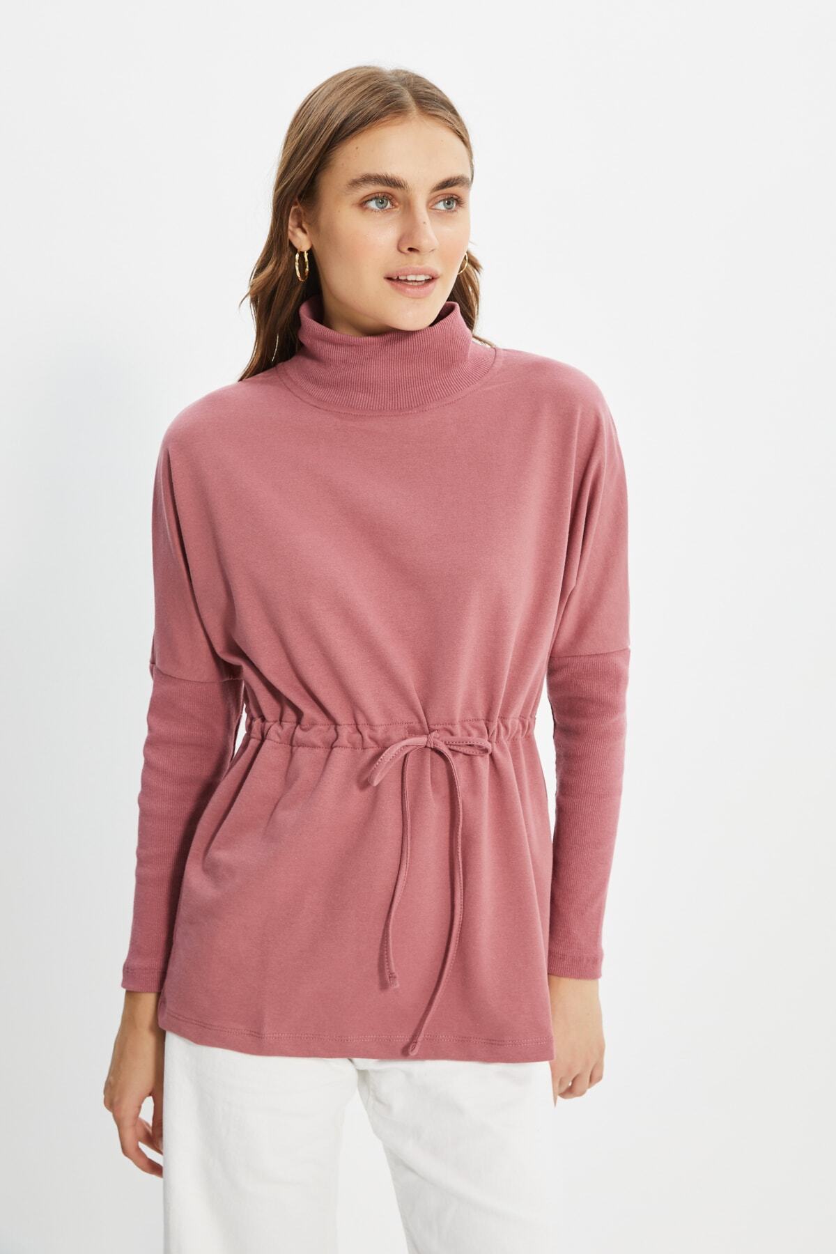 Trendyol Modest Gül Kurusu İp Detaylı Örme Sweatshirt TCTAW22TW0019