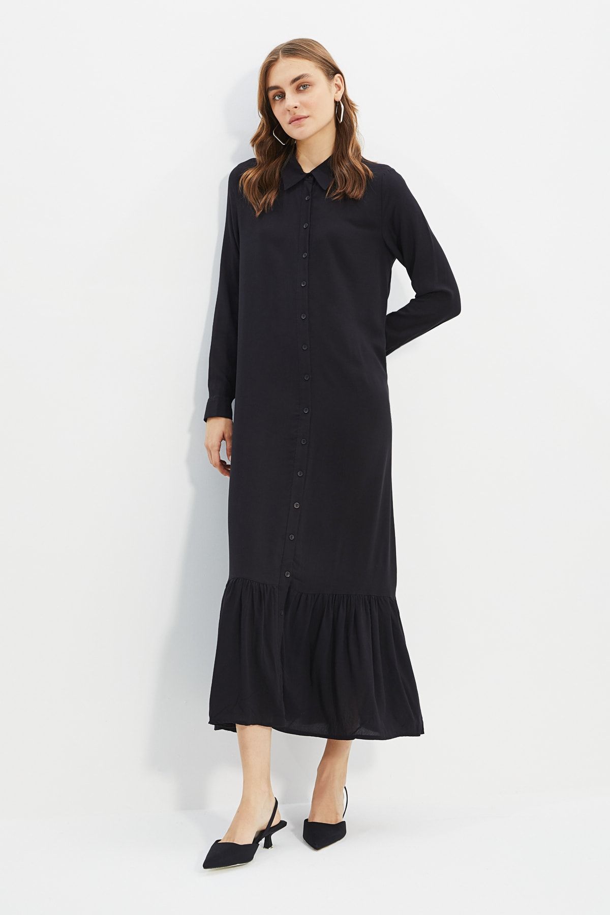 Trendyol Modest Siyah Gömlek Elbise TCTAW22EB0037