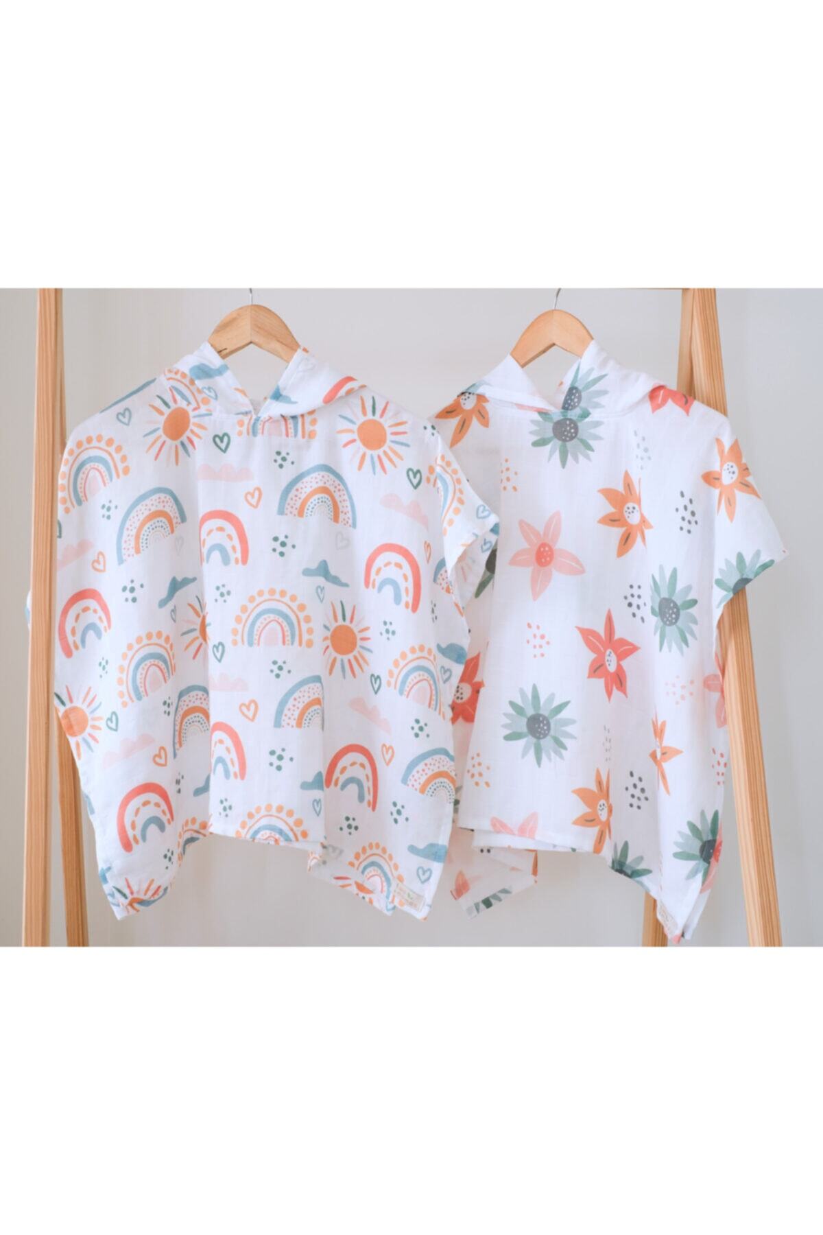 TwoMamas Ikiz Bebek Müslin Panço Set / Renkli Gökyüzü & Yaz Çiçekleri