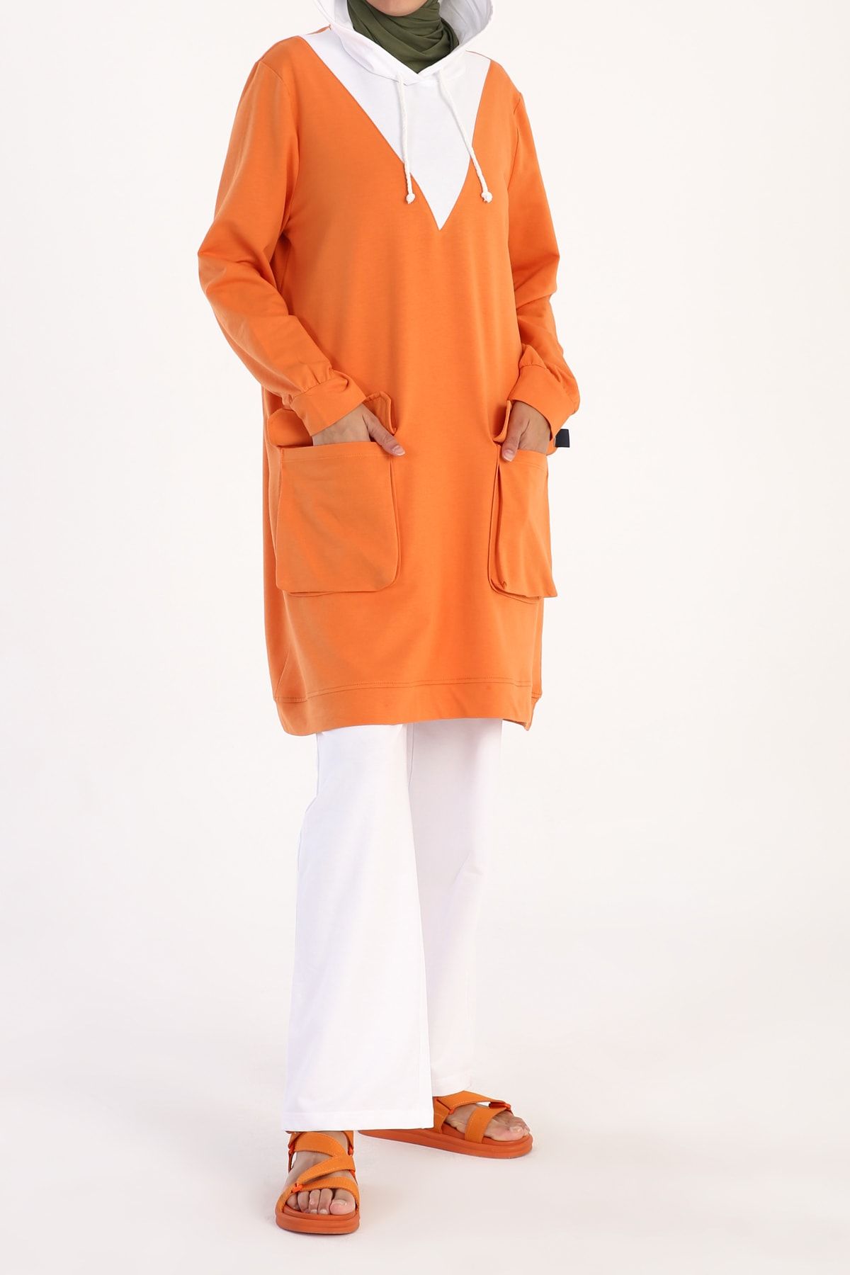 ALLDAY Turuncu Pamuklu Cepli Sweat Tunik