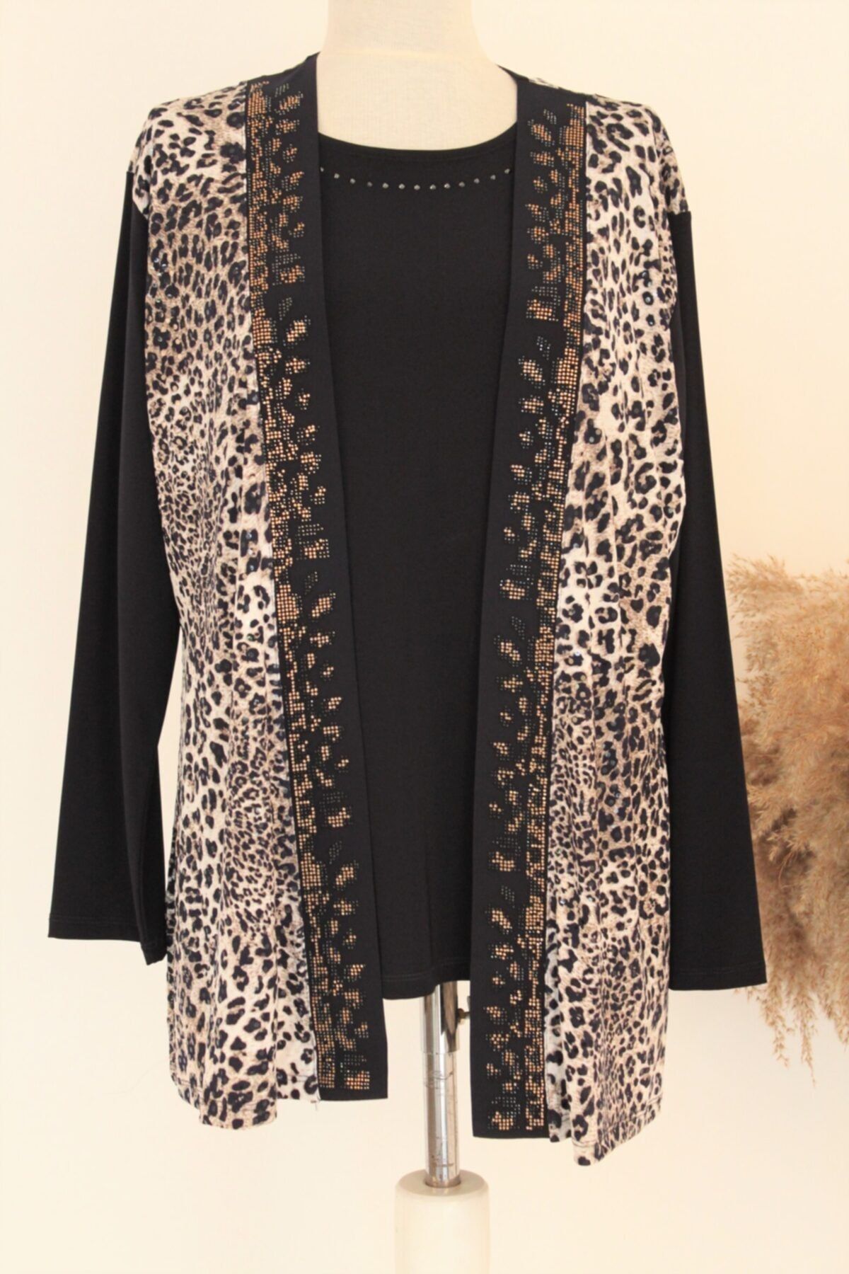 papilla Leoparlı Ceket ve Bluz 2li Takım Lacivert