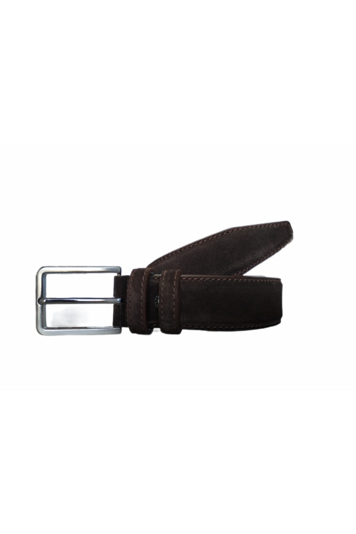 KarPa Hakiki Deri Kahverengi Süet Kumaş Pantolon Kemeri 3.5 Cm