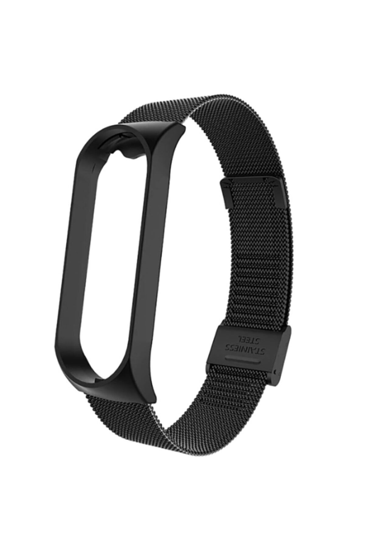 MicroStore Siyah Metal Örgü Işlemeli Kordon Xiaomi Mi Band 5 Akıllı Bileklik