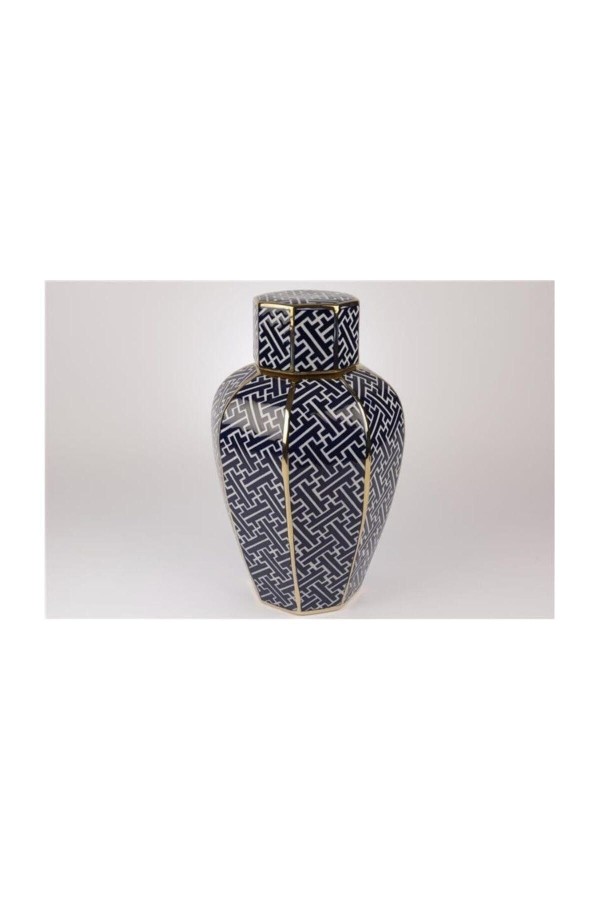 MIKASA Mavi Gold Kapaklı Oval Seramik Küp 22x38cm