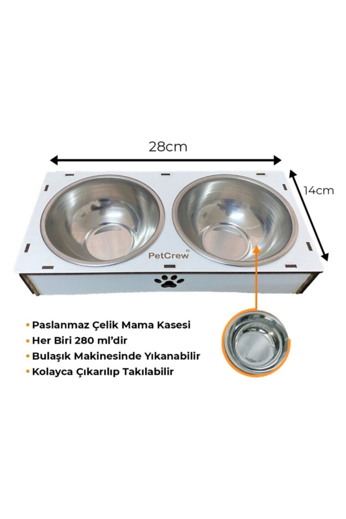 PETCREW Kedi Köpek Mama Ve Su Kabı Beyaz Ahşap