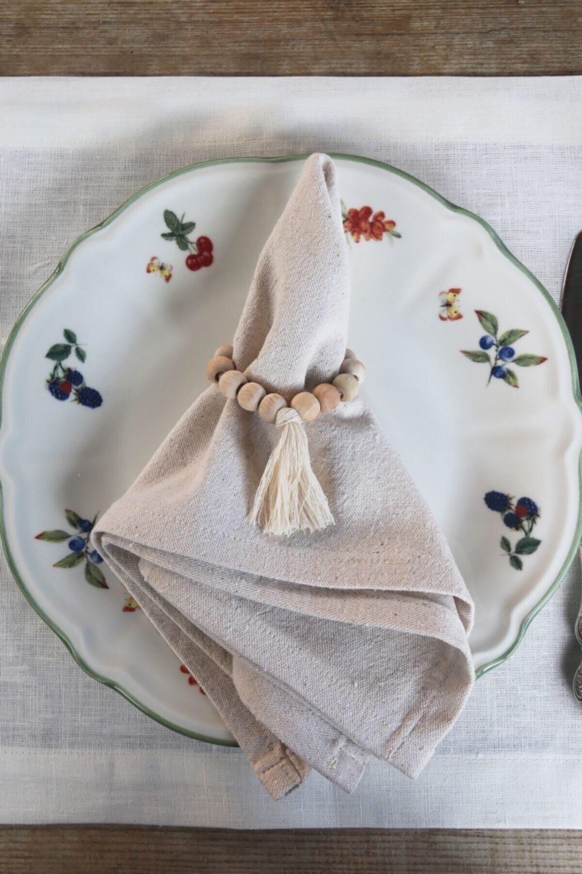 ESanat Evi 12'li Doğal Boncuk Püsküllü Peçete Yüzüğü
