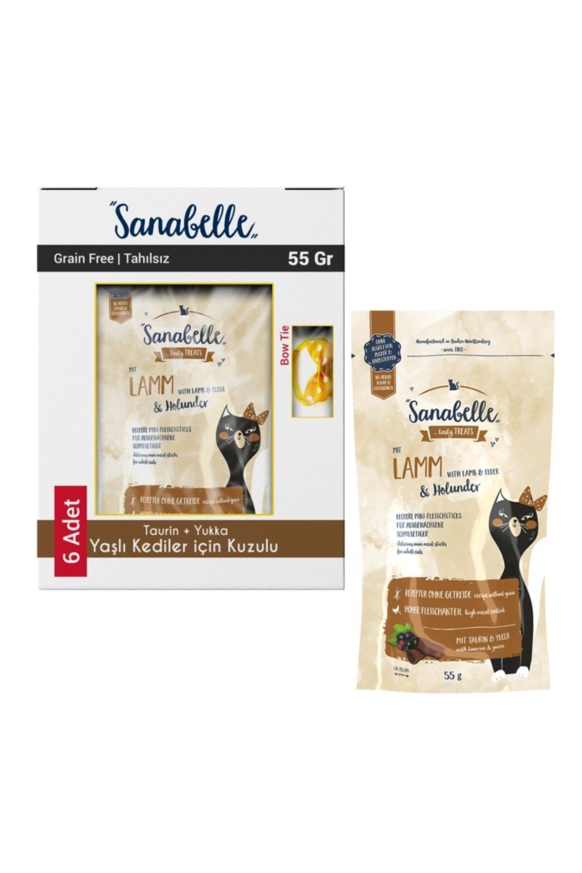 Sanabelle Tahılsız Kuzu Etli Yumuşak Yaşlı Kedi Ödül Maması 6x55 gr