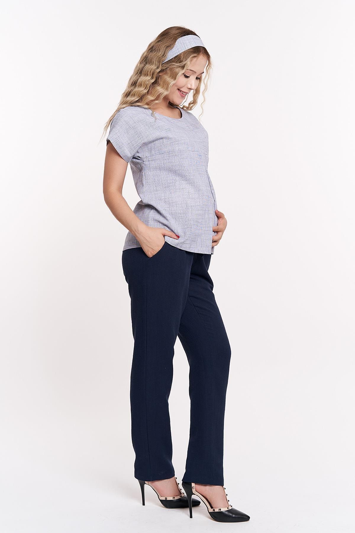 Mamma Lattes Moda Kadın Abiye Keten Hamile Kemer Detaylı Boru Paça Pantolon, Trysa