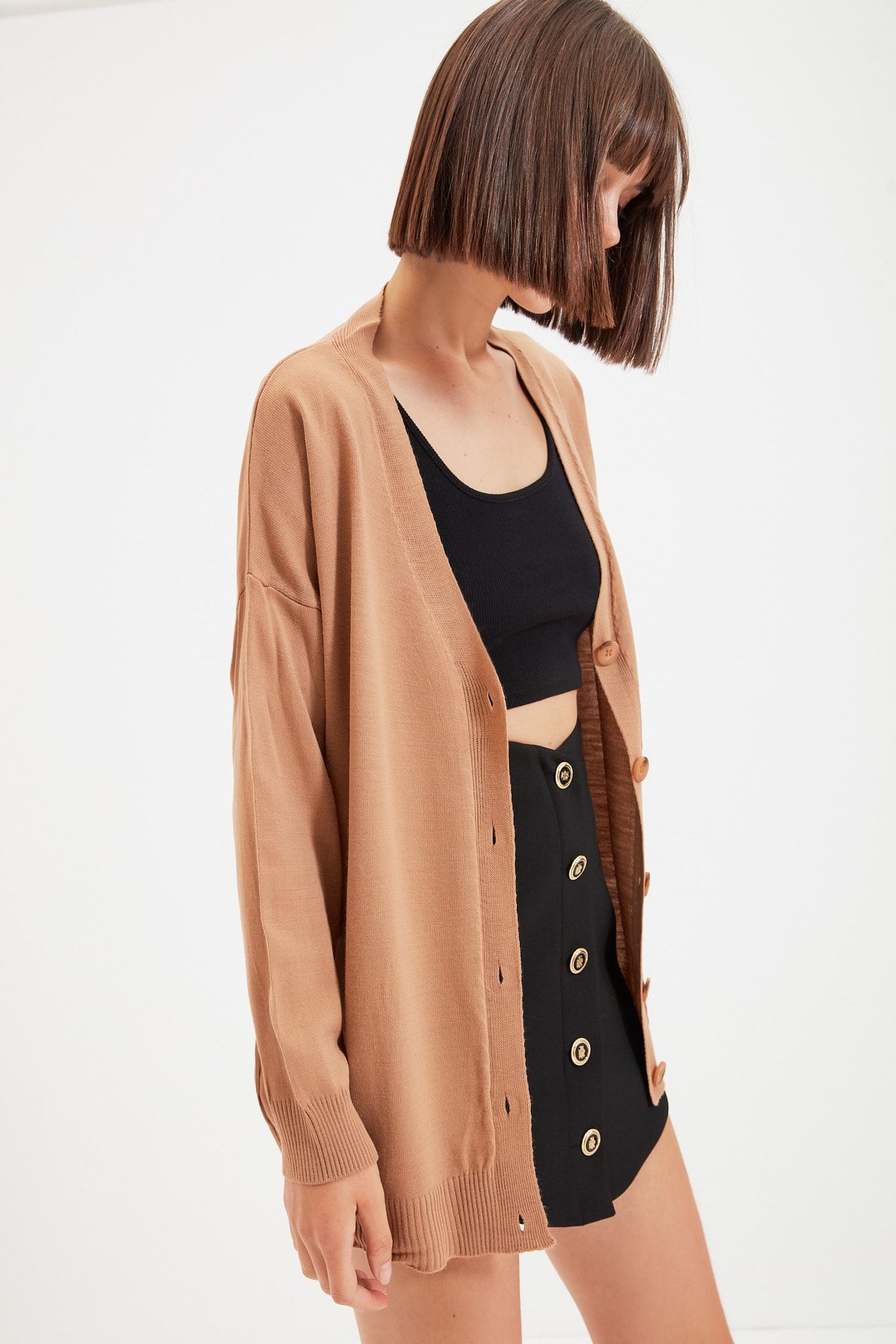 TRENDYOLMİLLA Camel Oversize Triko Hırka TWOAW22HI0675