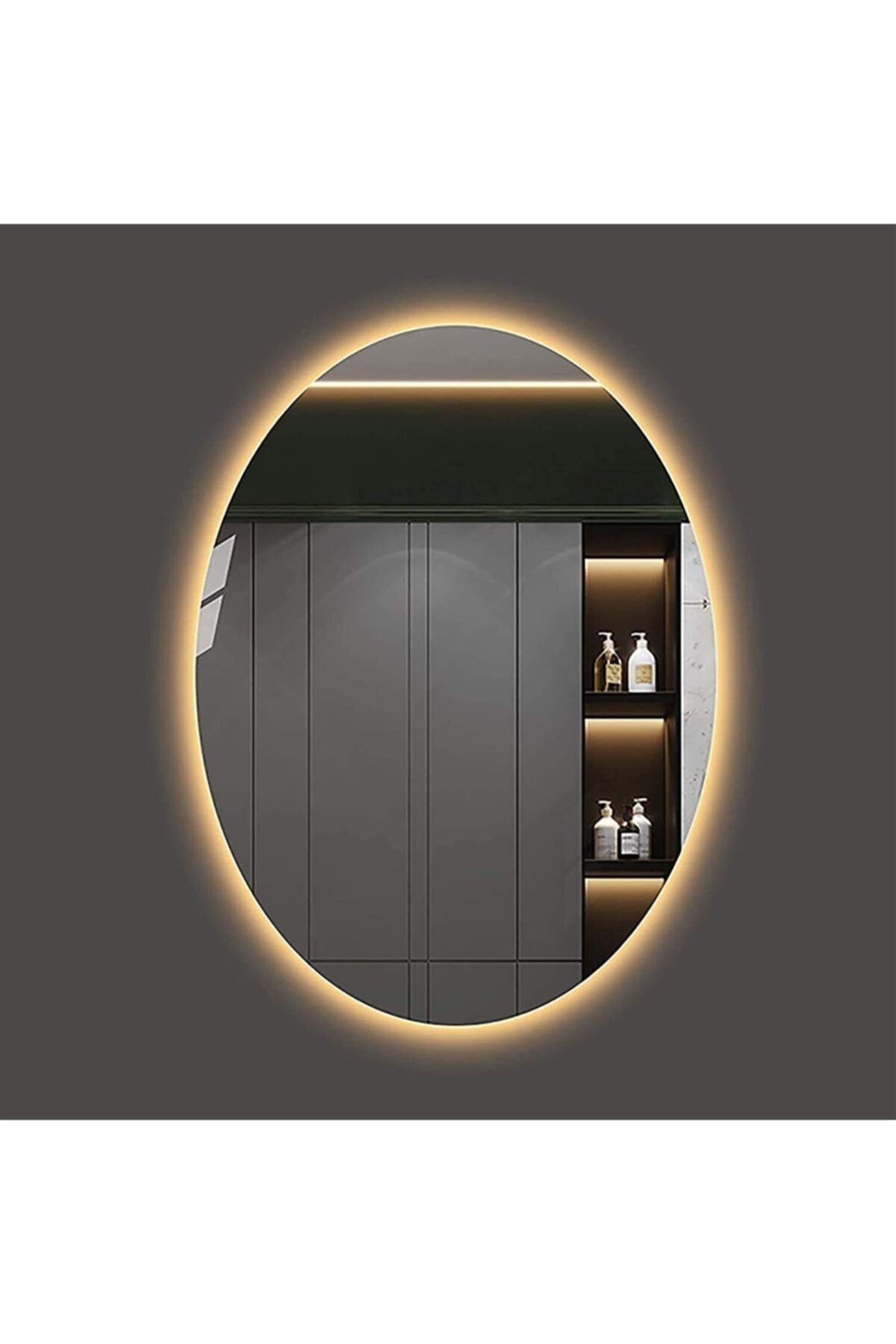 Toprak dekor 80*60 Günışığı Elips Işıklı Ayna-banyo Aynası-tuvaalet Aynası Ledli Ayna
