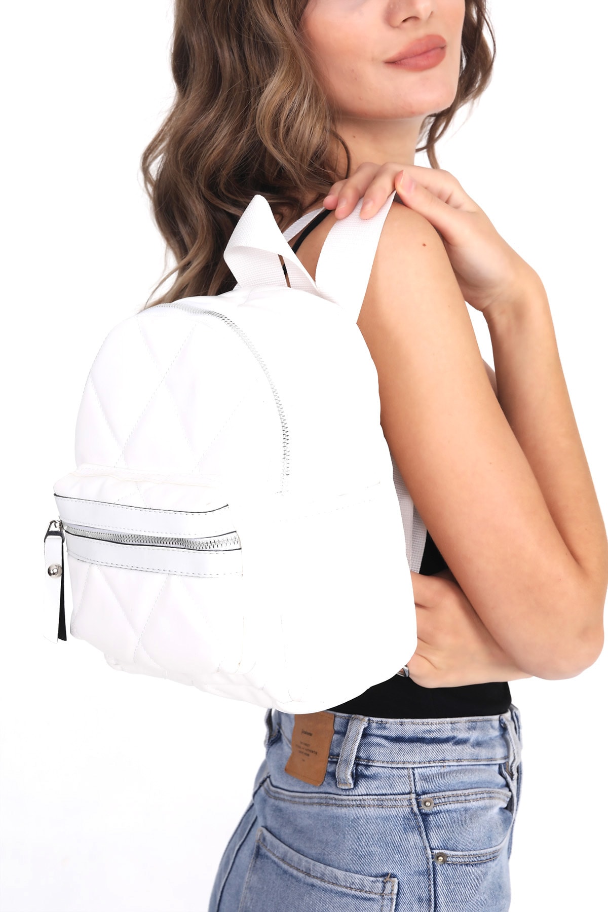 Top All BAG Kadın Beyaz Kapitone Sırt Çanta
