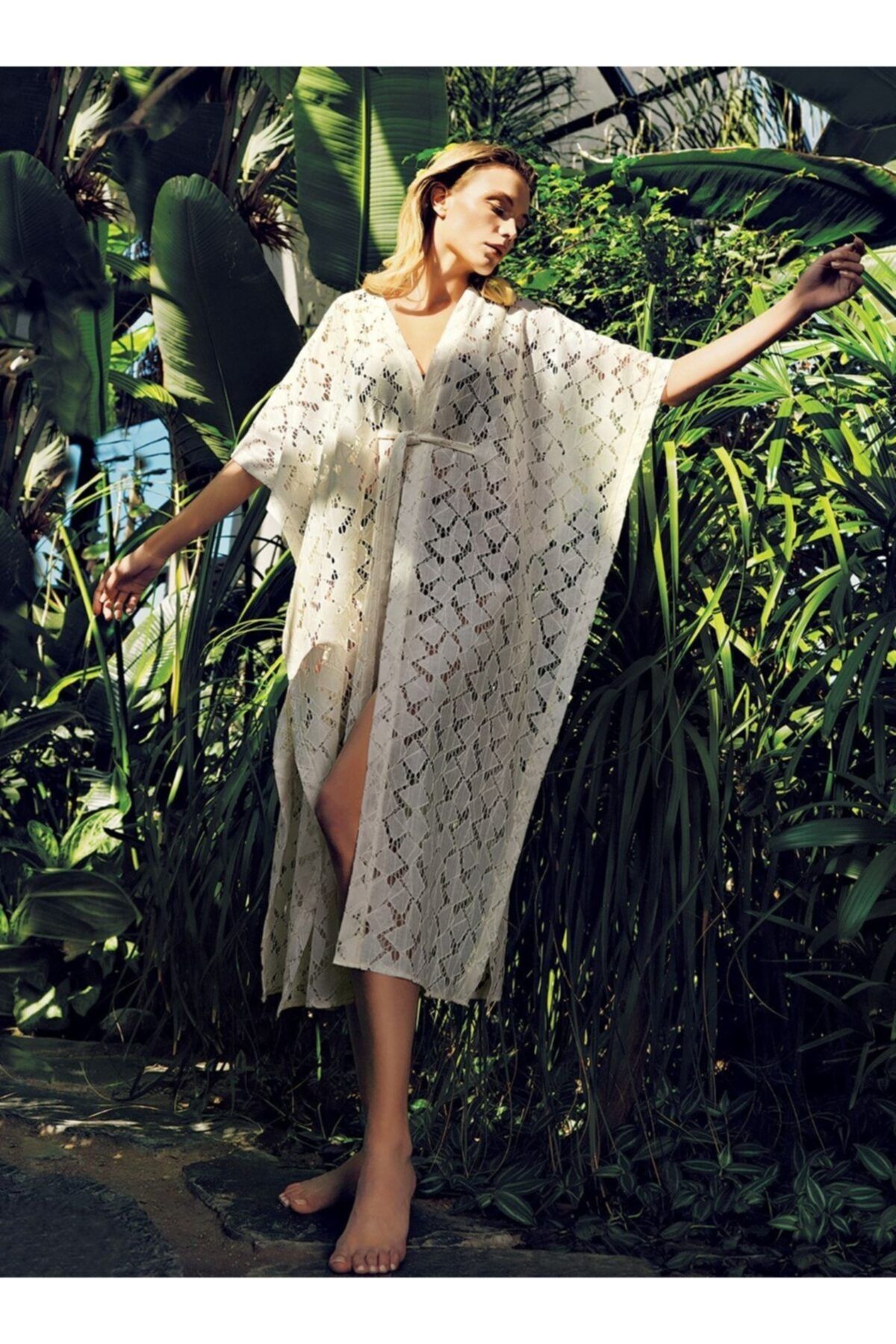 To Bunique Ekru Lisa Kemerli Kimono