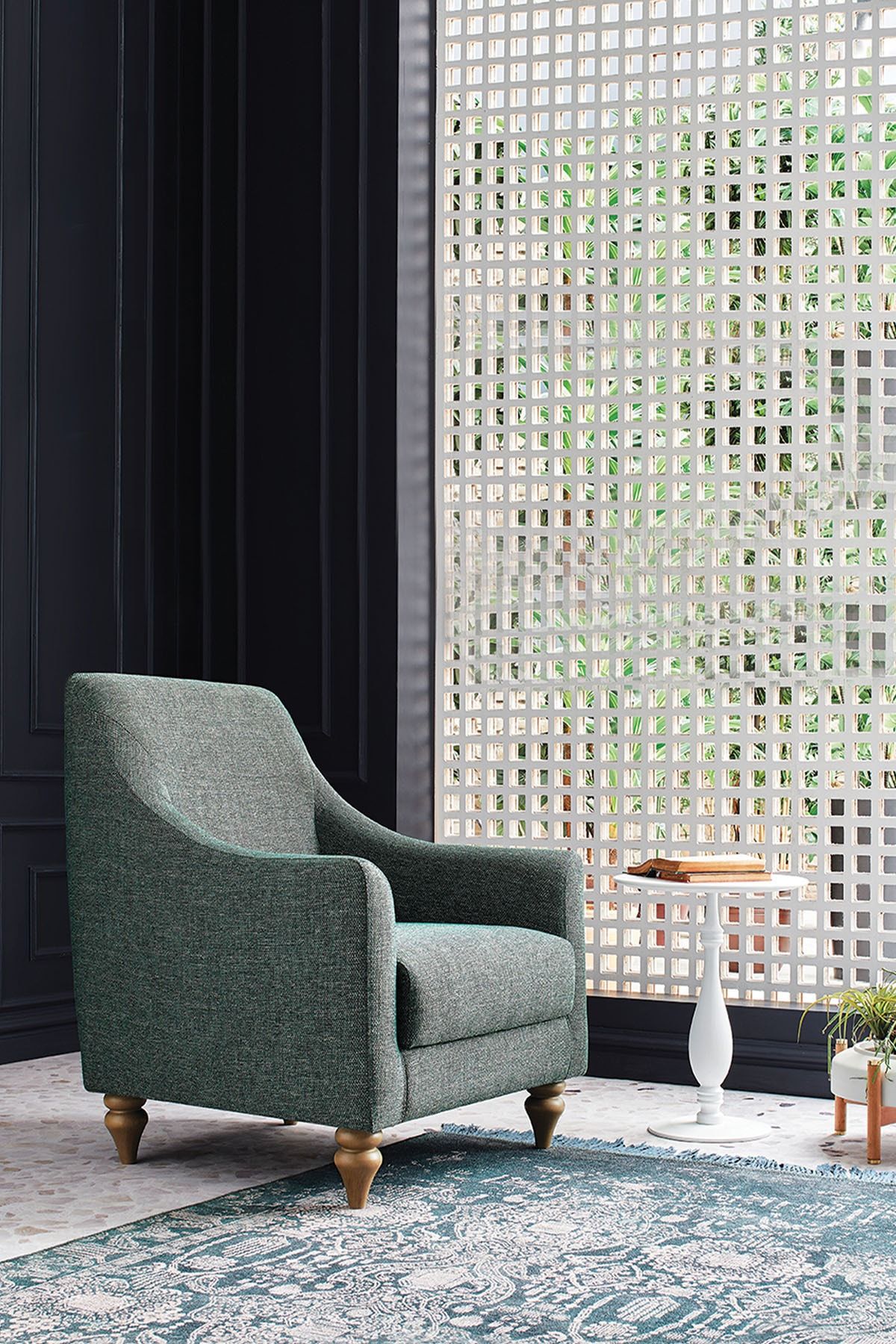 Enza Home Rattan Plus Berjer Koyu (YEŞİL - KETEN DESENLİ KUMAŞ)