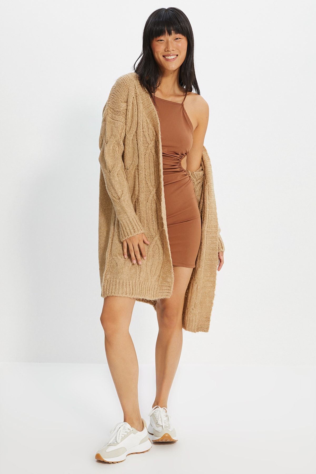 TRENDYOLMİLLA Camel Örgü Detaylı Triko Hırka TWOAW21HI0178