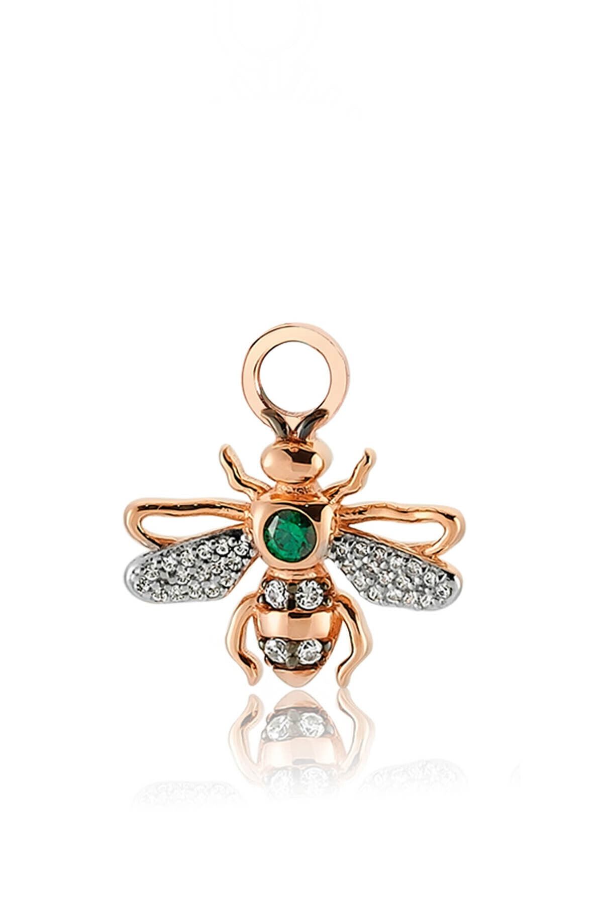 Valori Jewels Kraliçe Arı, Zirkon Yeşil Ve Beyaz Taşlı, Rose Gümüş Küpe Charmı