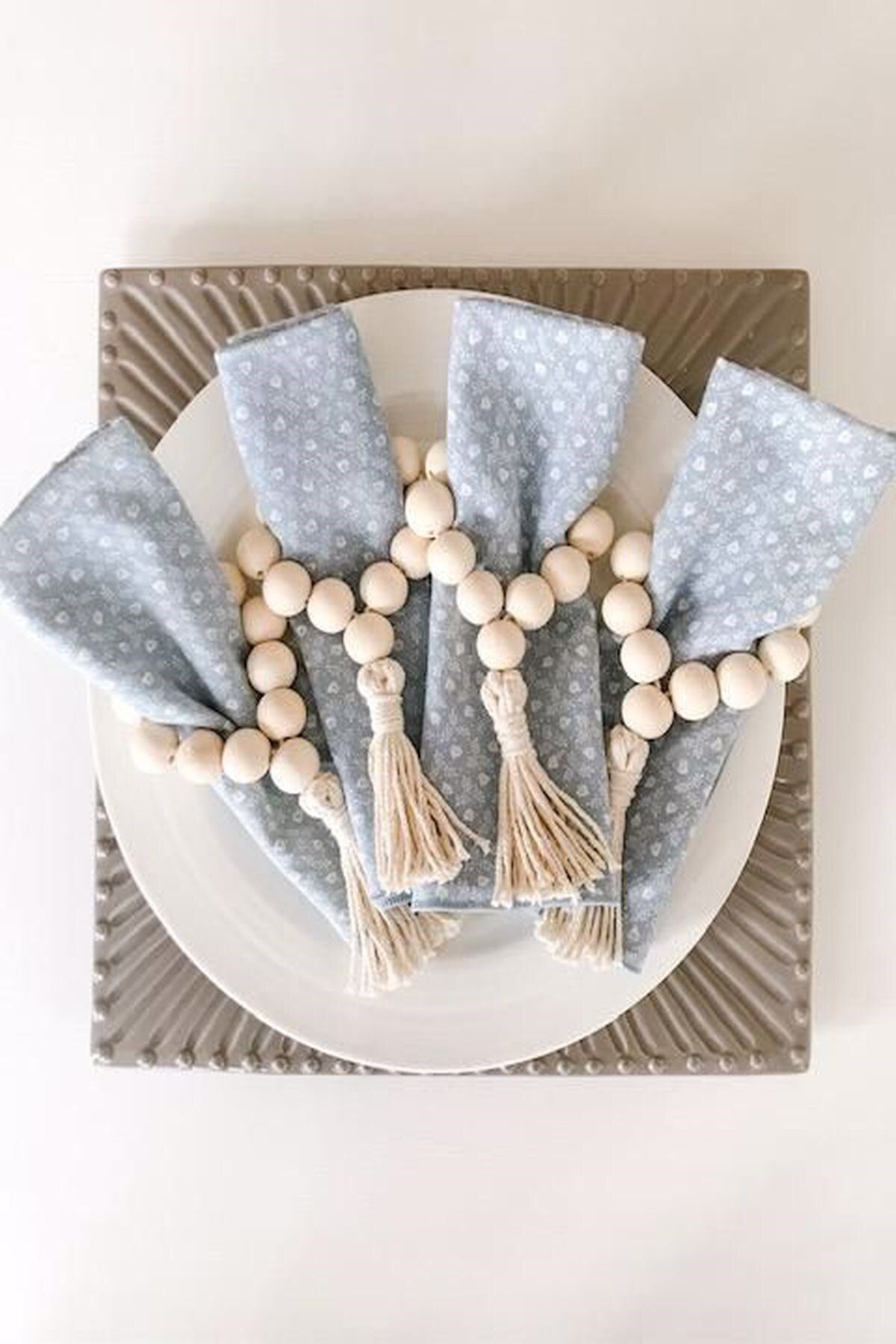 ESanat Evi 6 Adet Handmade Püsküllü Ahşap Boncuklu Peçete Yüzüğü