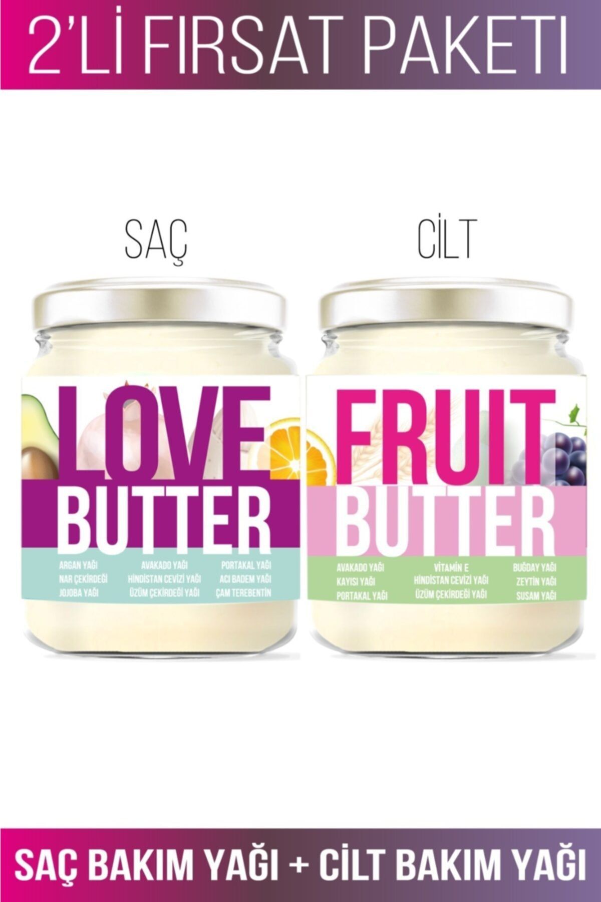 RC COSMETİCS Love Butter Saç Bakım Yağı 190ml& Fruıt Butter Cilt Bakım Yağı 190ml Saç& Cilt Bakım Seti