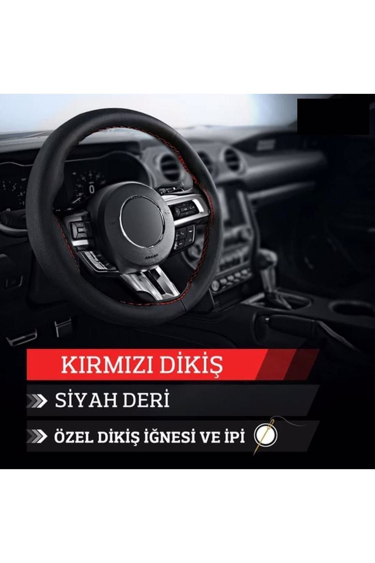 MOPS Toyota Yaris (2011-2014) Deri Direksiyon Kılıfı Dikmeli Kırmızı Dikişli + Oto Asma Koku
