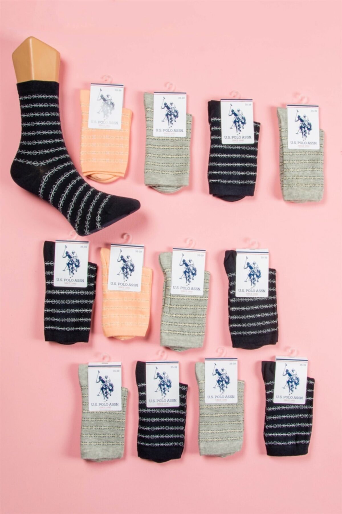 U.S. Polo Assn. 12'li Kadın Çok Renkli Asorti Pamuklu Nefes Alabilen Soket Çorap