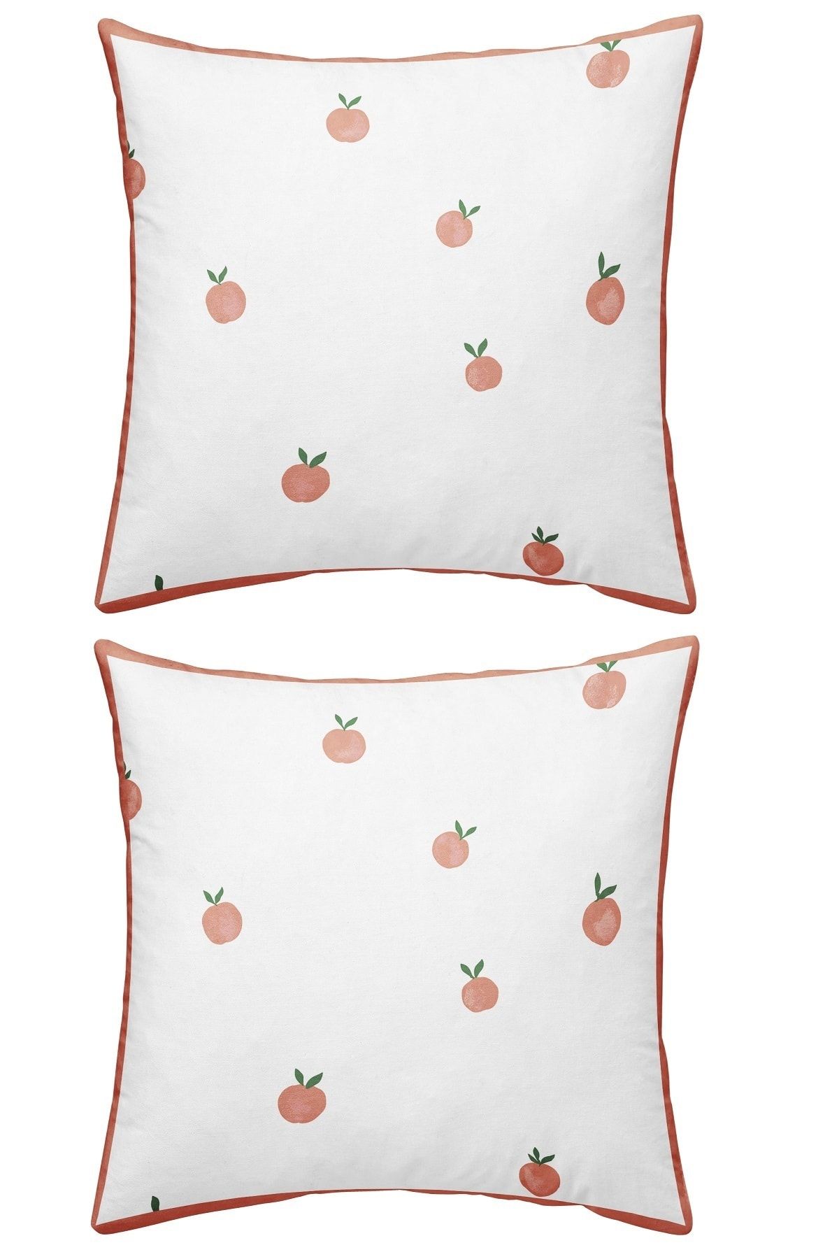 makiteks Pamuklu 57 Tel 2 Adet 65x65 Kare Yastık Kılıfı, Dört Tarafı Turuncu Biyeli