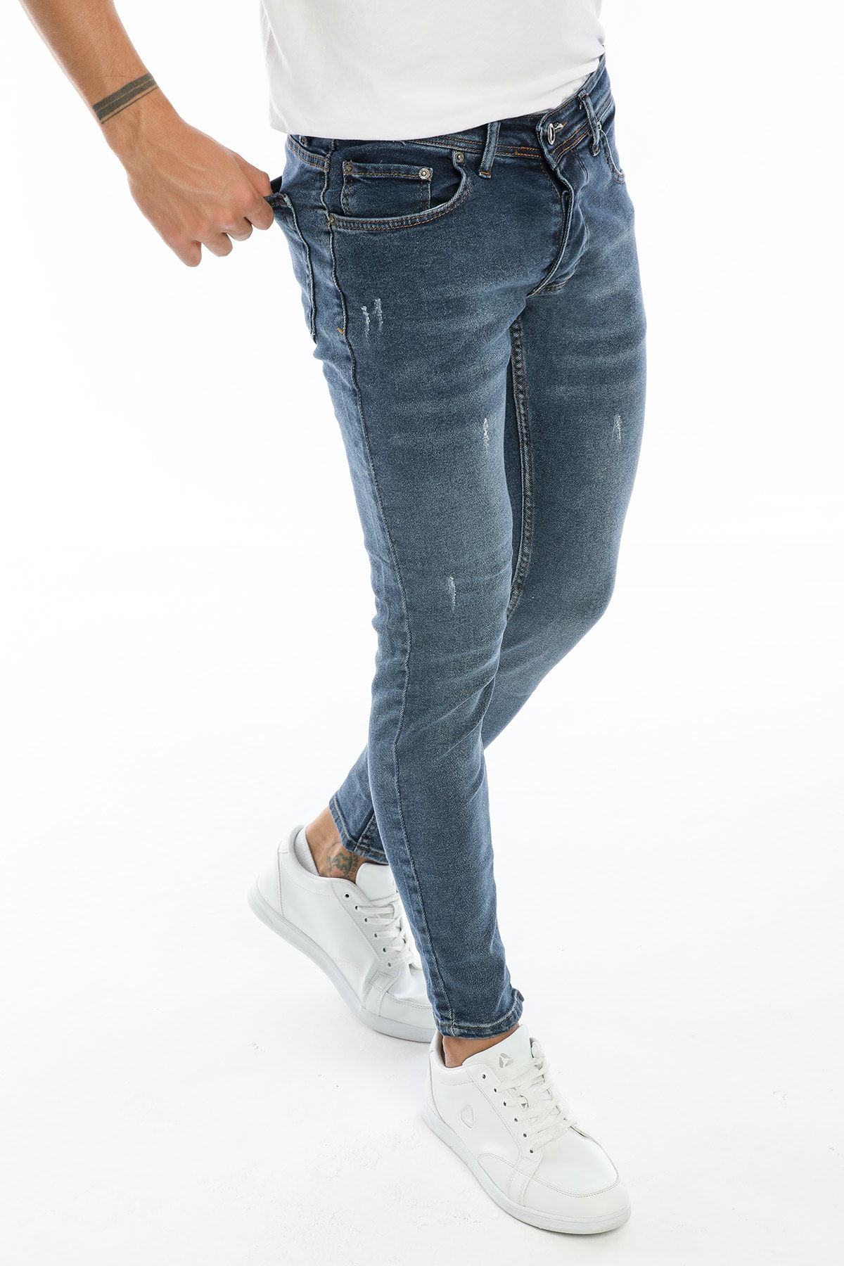 Dr Dnm Remix Erkek Jeans Skinny Fit Likralı Mavi Tintli Tırnaklı