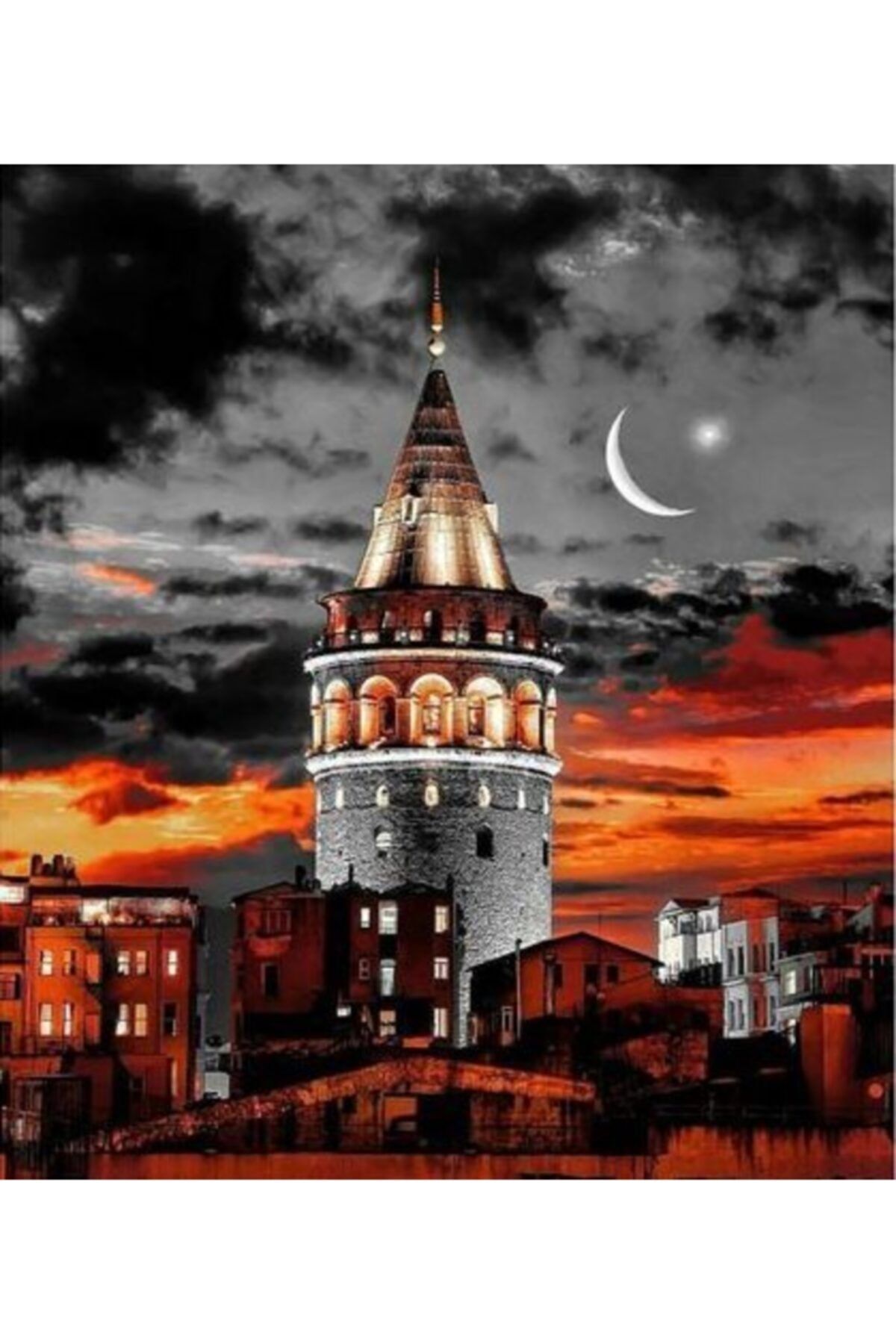 C&FHOBBY Sayılarla Boyama Tablo Seti Çerçeveli 40x50 Fırça Ve Boya Seti Pamuk Tuval Bezi Istanbul Gece