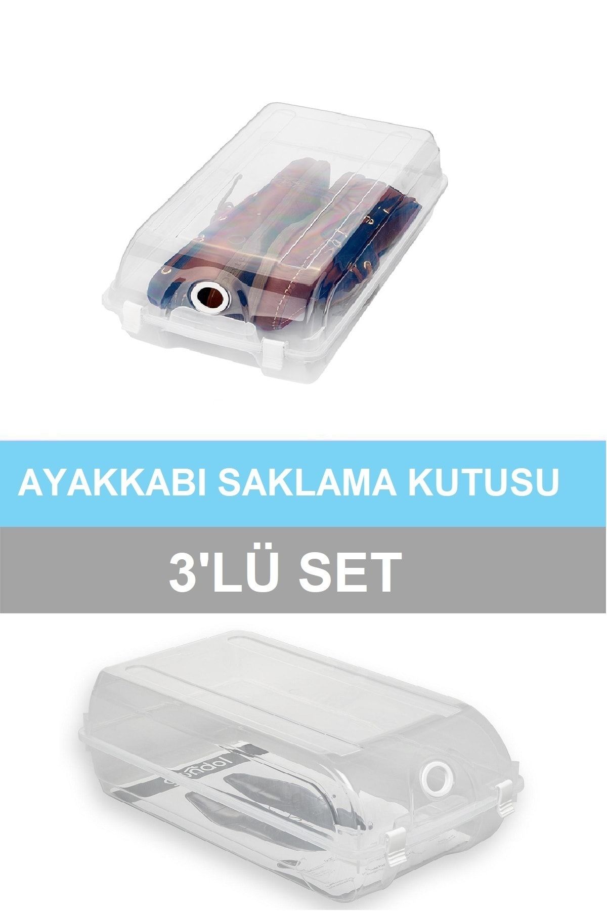 Meleni Home 3'lü Set Erkek Ayakkabı Saklama Kutusu - Ayakkabı Düzenleyici