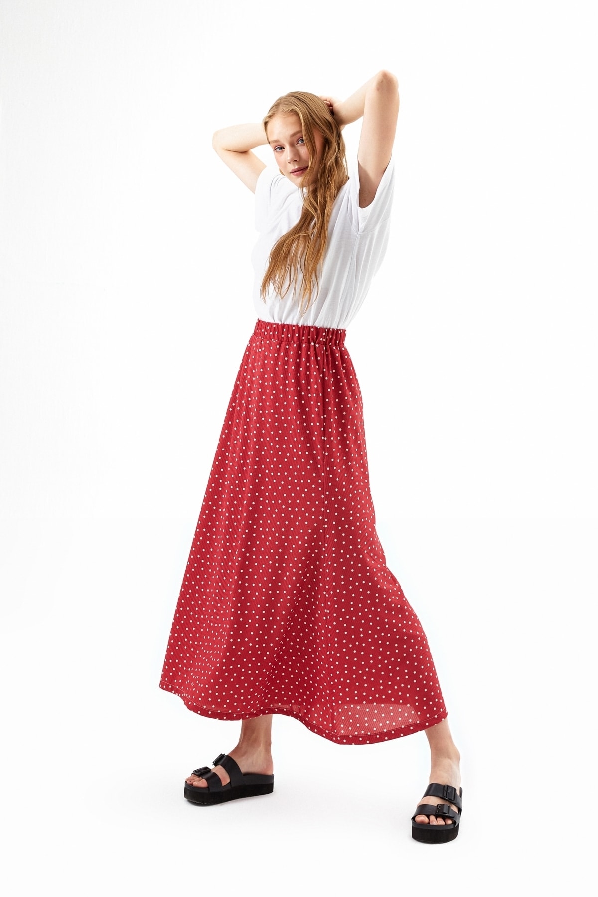 Muni Muni Puantiyeli Astarlı Etek Koyu Pembe