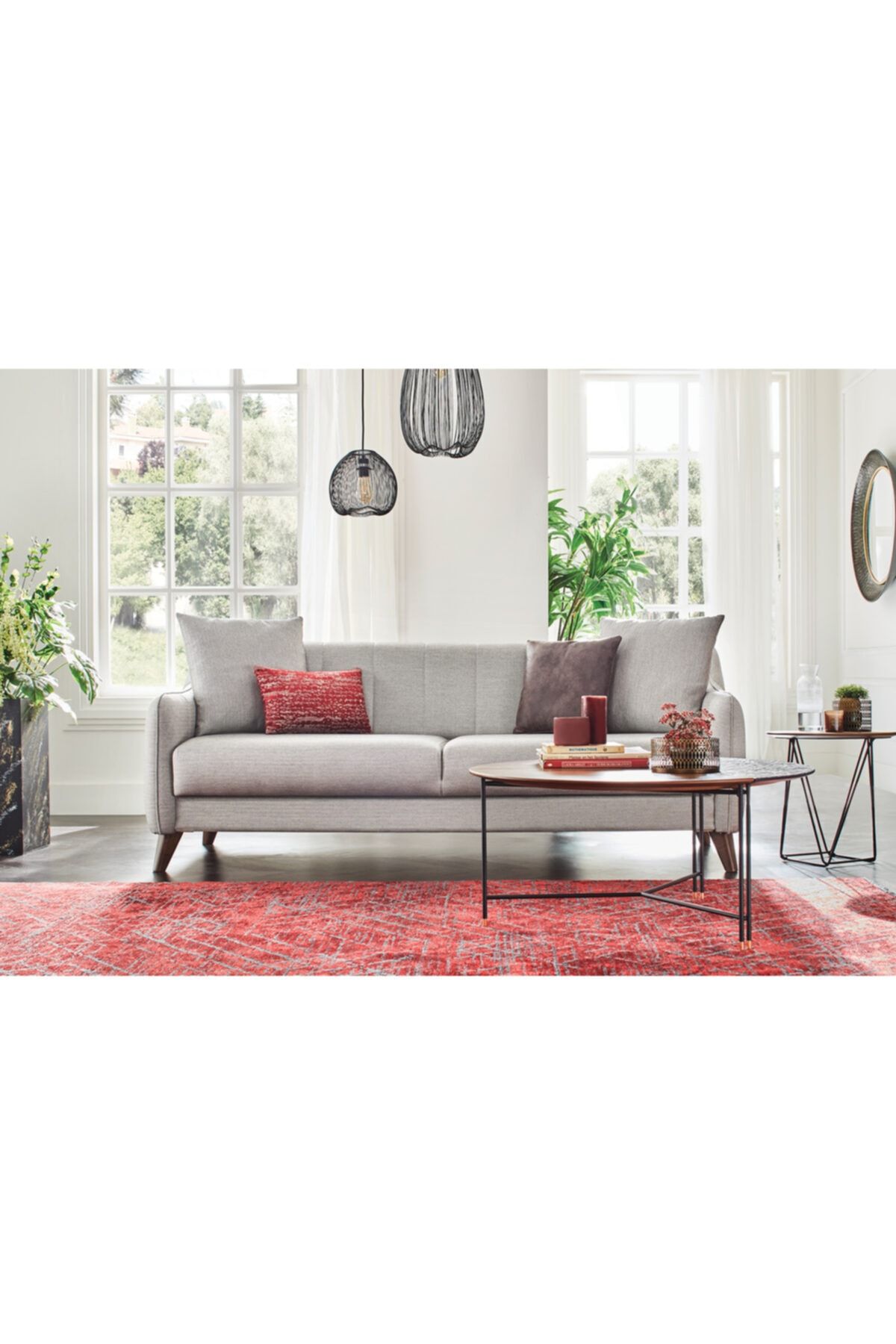 Enza Home Fabia 3'lü Yataklı Sandıklı Koltuk (AÇIK GRİ-KETEN DESENLİ KUMAŞ)