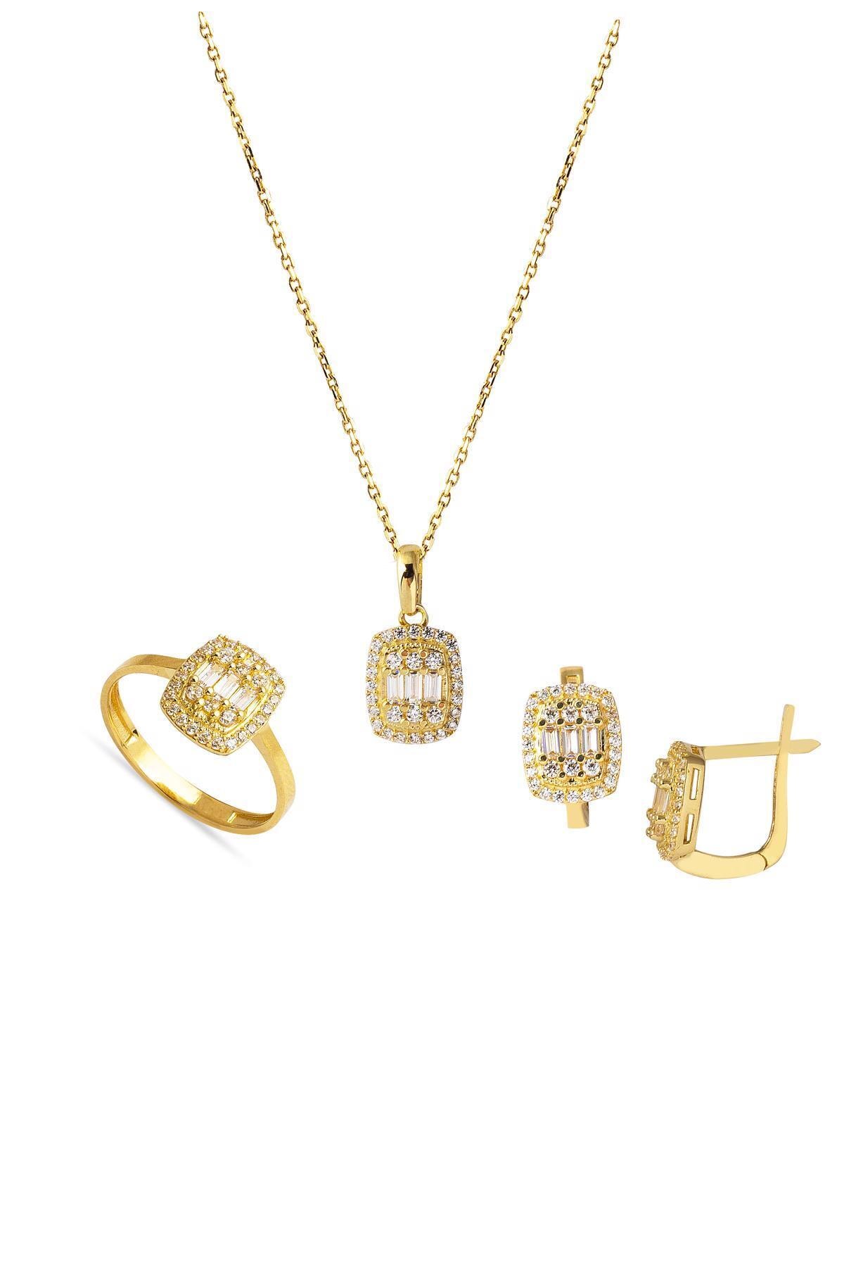 Bilezikci Baget Taşlı 14 Ayar 3'lü Altın Set