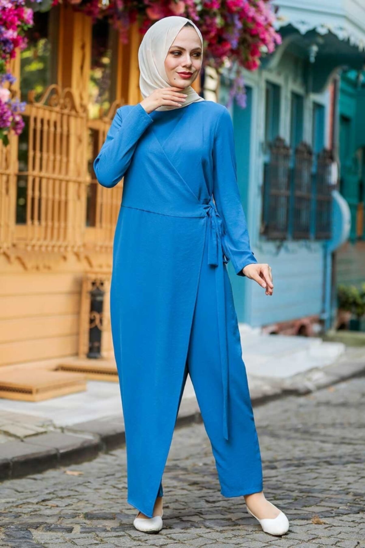 Neva Style Asimetrik Kesim İndigo Mavisi Tesettür Tulum 91080ım