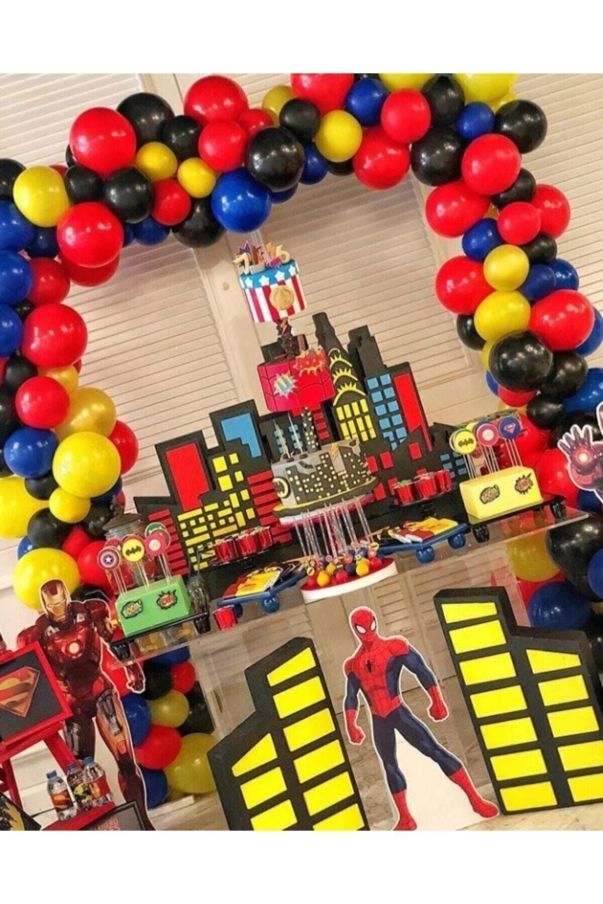 selens party Spiderman Konsept Doğum Günü Balon Ve Balon Zinciri Örümcek Adam