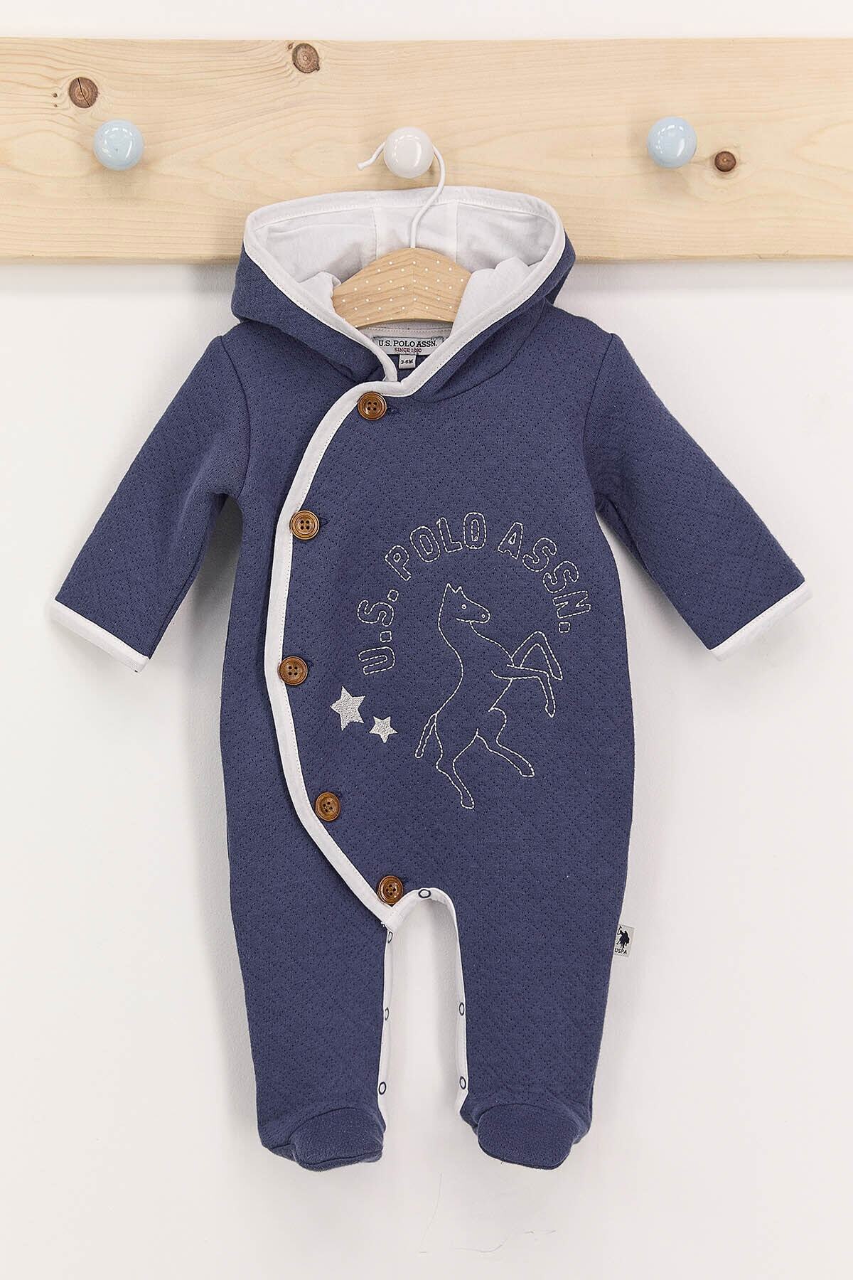 U.S. Polo Assn. U.s. Polo Assn Koyu Indigo Erkek Bebek Kapşolu Patikli Tulum