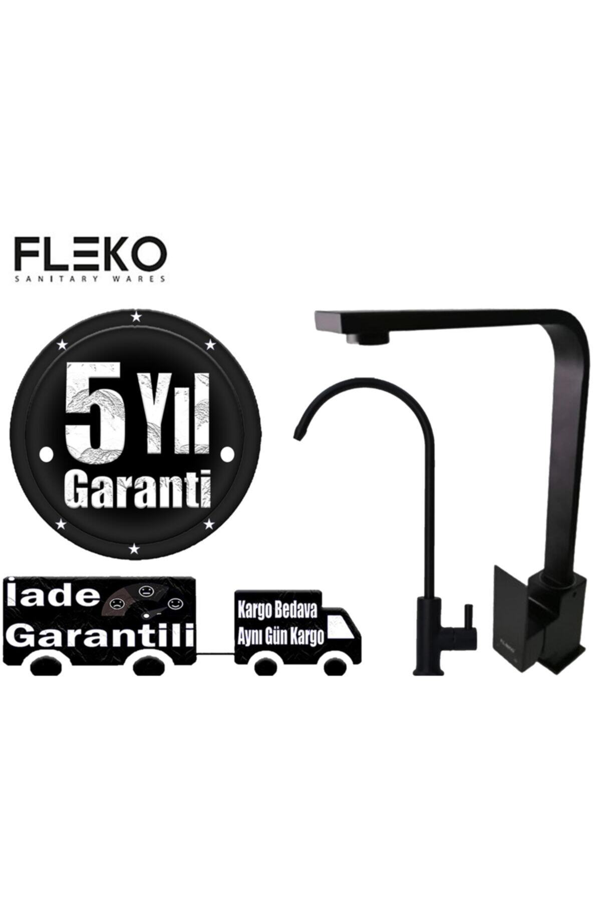 özbay ısı sanayii ö şekil Fleko Mutfak Bataryası Ve Arıtma Musluğu Dekoratif Köşeli Black Nano Teknolojili Eviye Musluğu