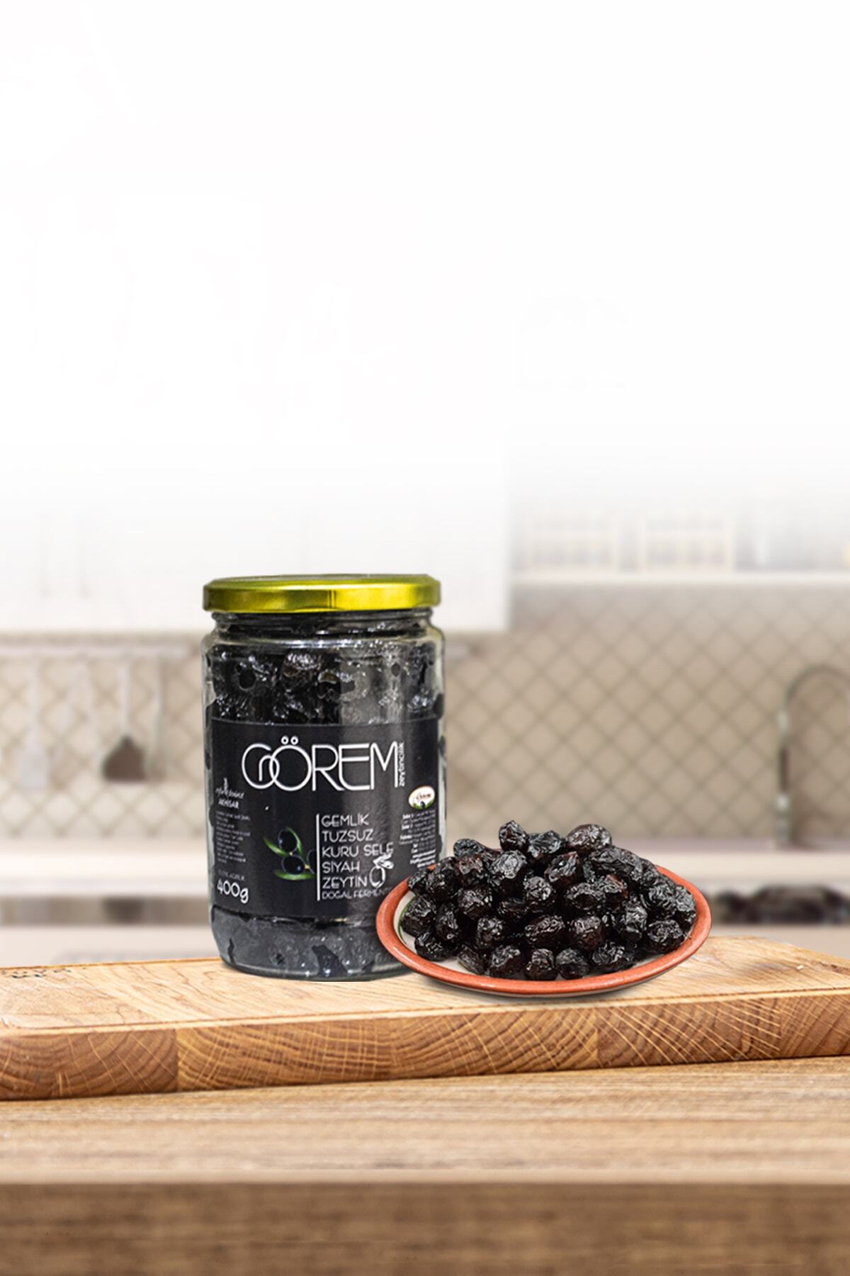 Görem Zeytin Az Tuzlu Gemlik Tipi Kuru Sele 400 Gr. Cam Ambalaj