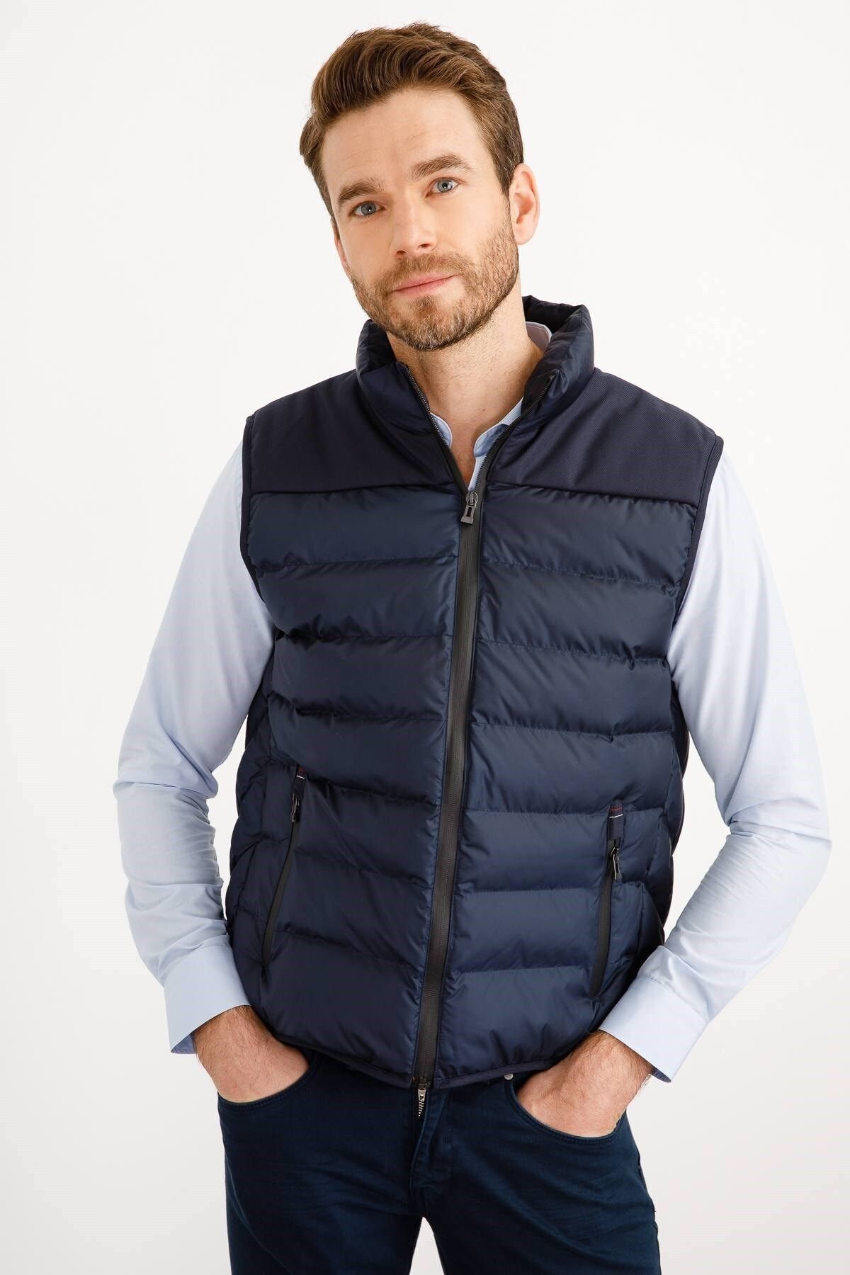 Desen Triko Men s Quilted Puffer Vest 02421493 Navy Blue Trendyol
