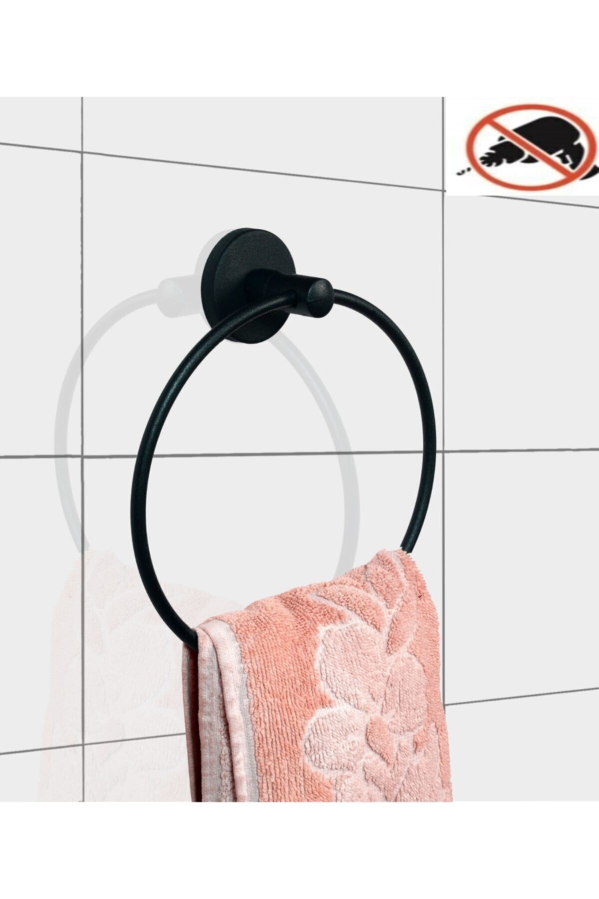 MultiStore Yapışkanlı Siyah Yuvarlak Havluluk