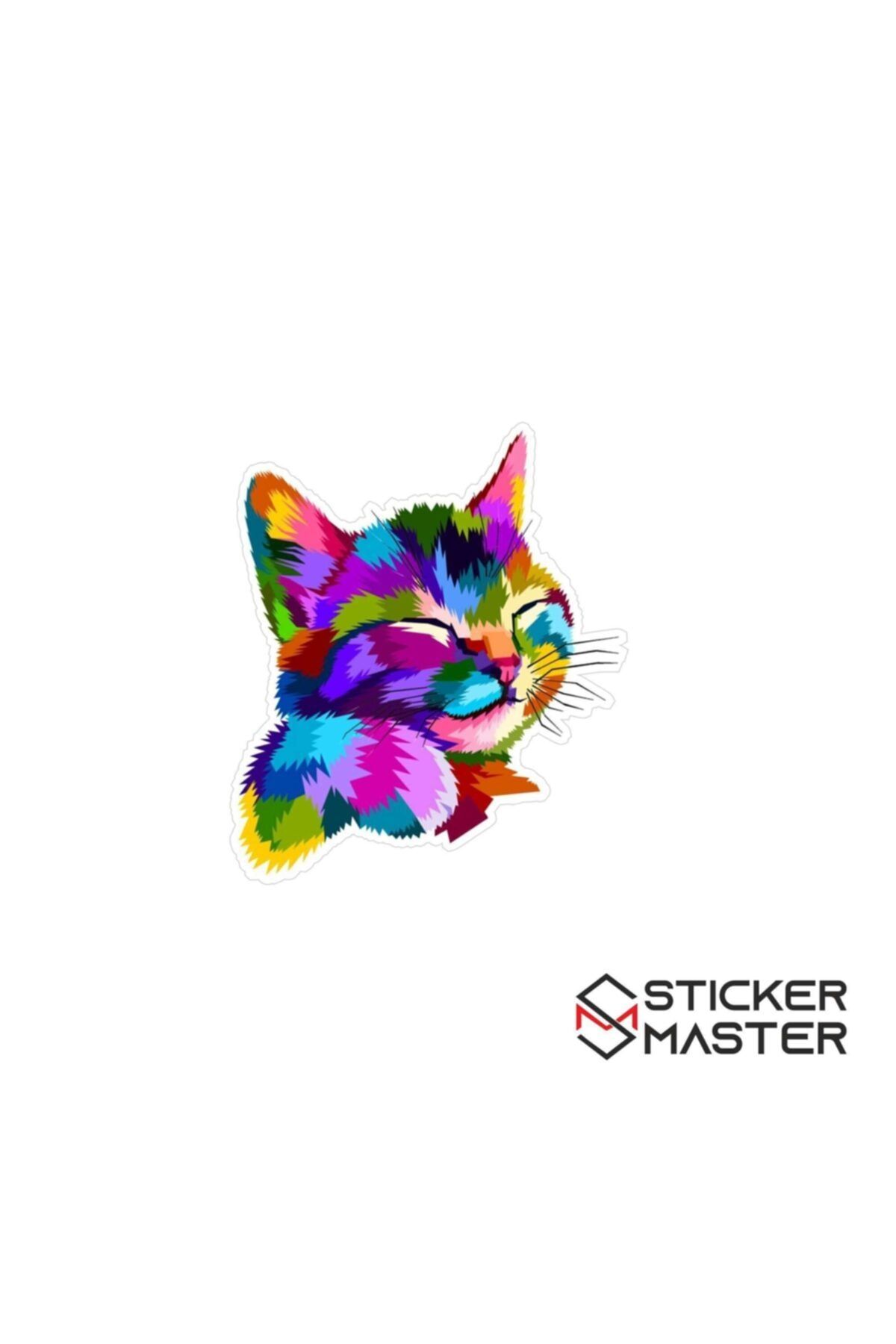 Sticker Master Rengarenk Kedi Sticker Etiket Çıkartma Pc Laptop Araba Oto Motor 6 Cm