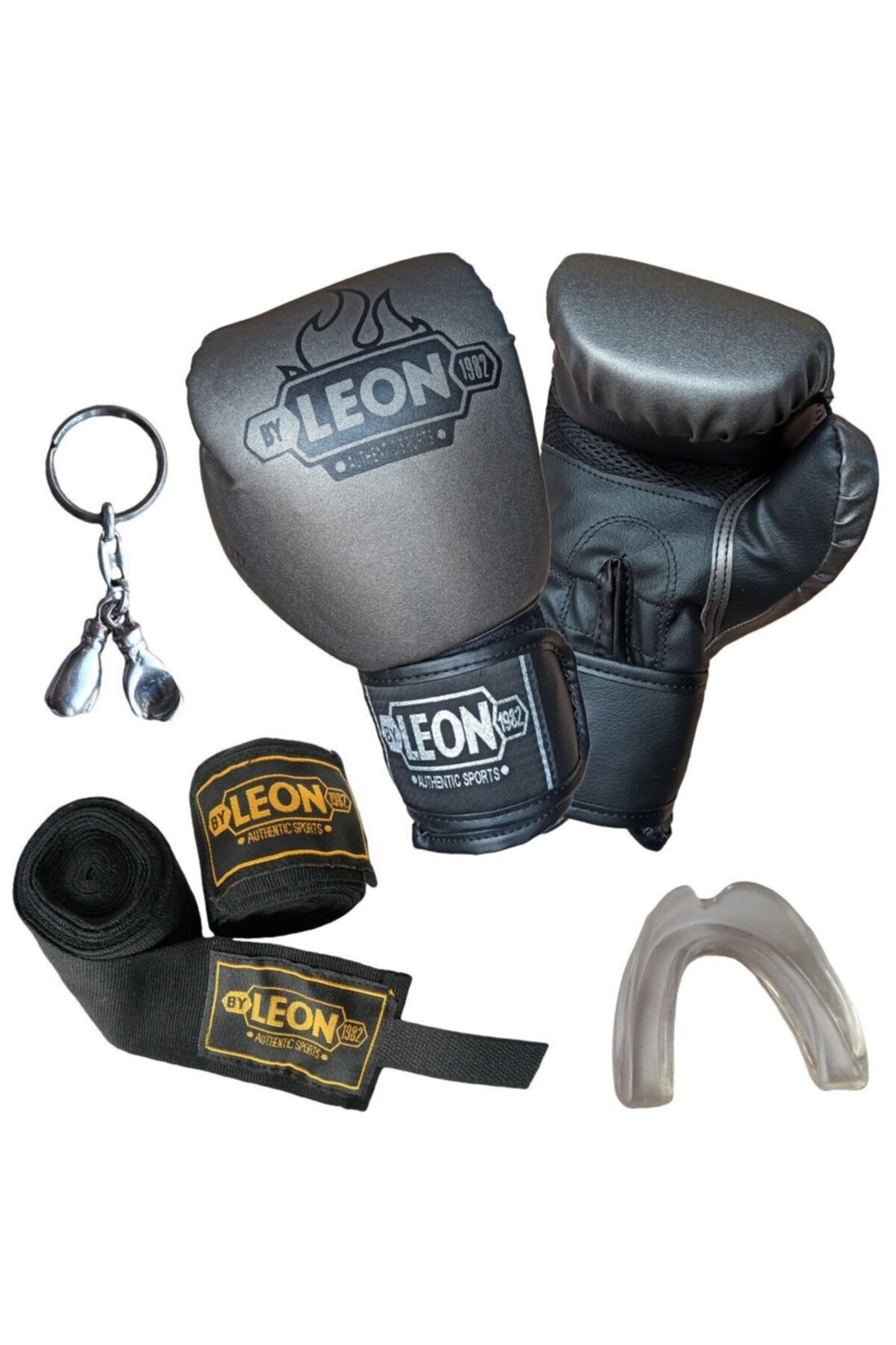By Leon 1982 Leon Blade Training Boks Eldiveni, Bandaj Dişlik Anahtarlık Seti Gri