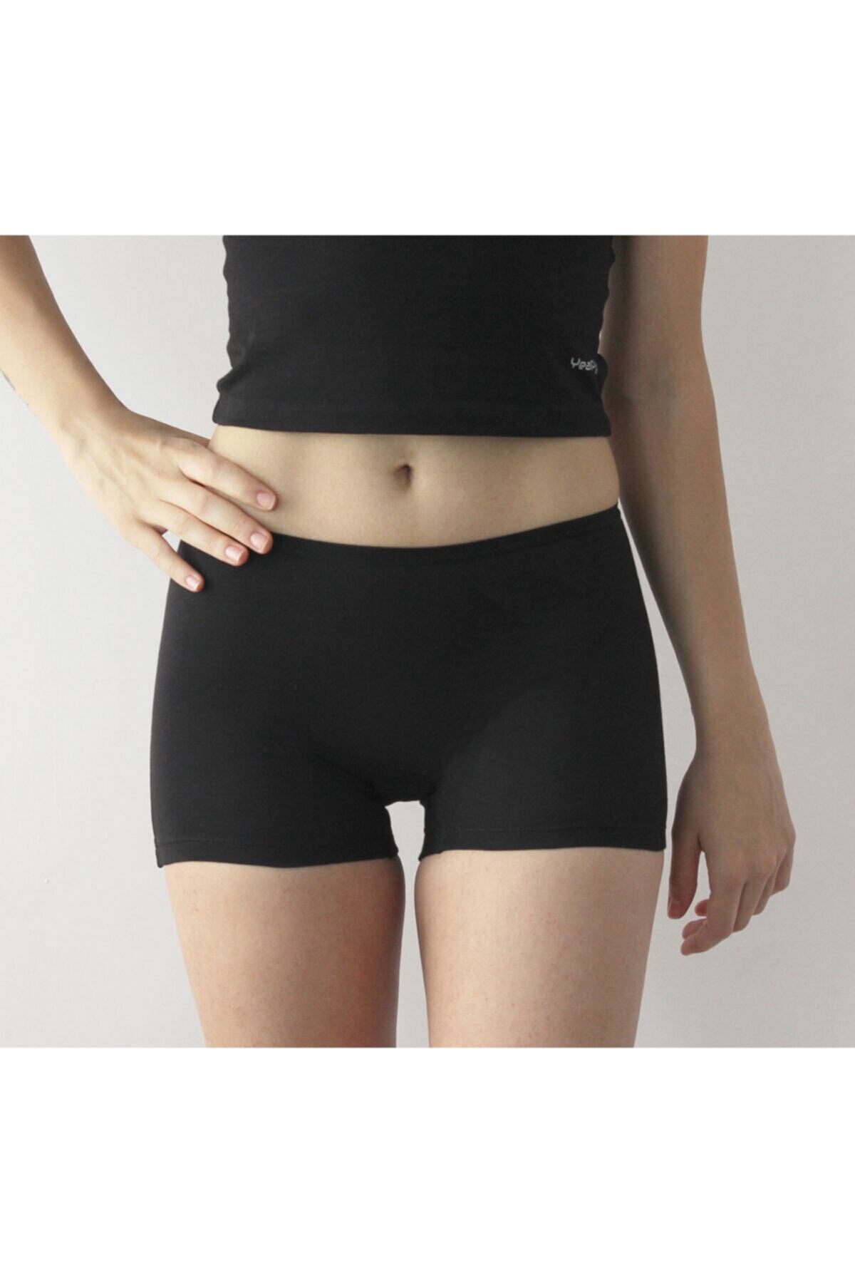 YeaP Underwear 3 Lü Pamuklu Likralı Kadın Siyah Toparlayıcı Sıkılaştırıcı Toplayıcı Boxer