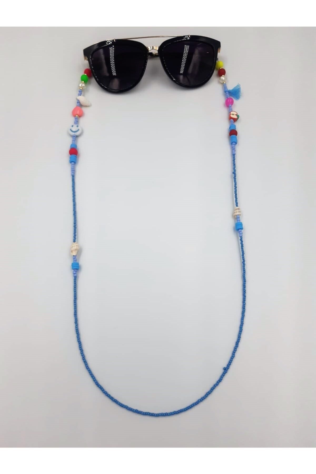 Moda Ahenk Kadın Renkli Inci Boncuklu Püsküllü Deniz Yıldız Figürlü Güneş Gözlüğü - Gözlük Ipi Askısı Aksesuarı