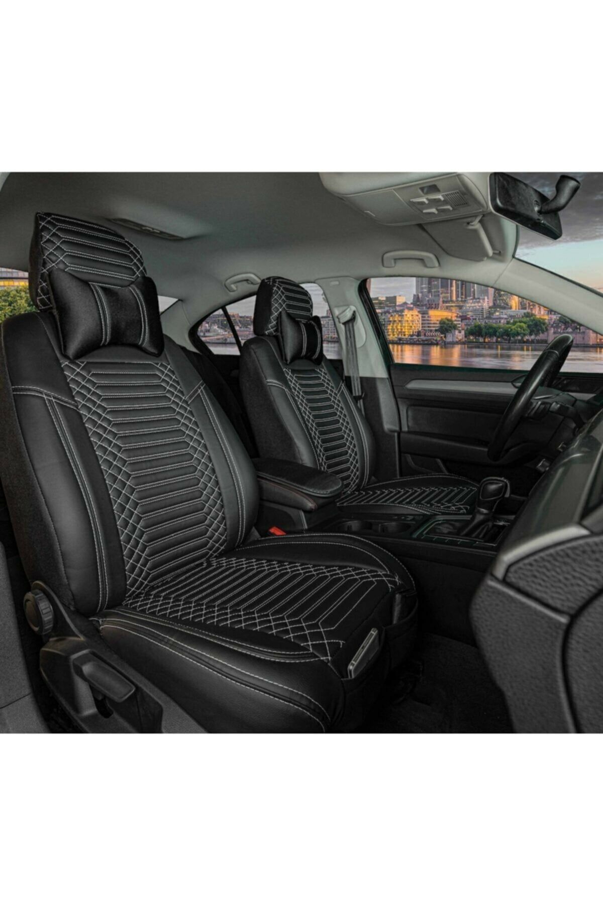 Stil Fiat Linea Lüks Deri Oto Koltuk Kılıfı Ön/arka Set Exclusive Siyah Beyaz