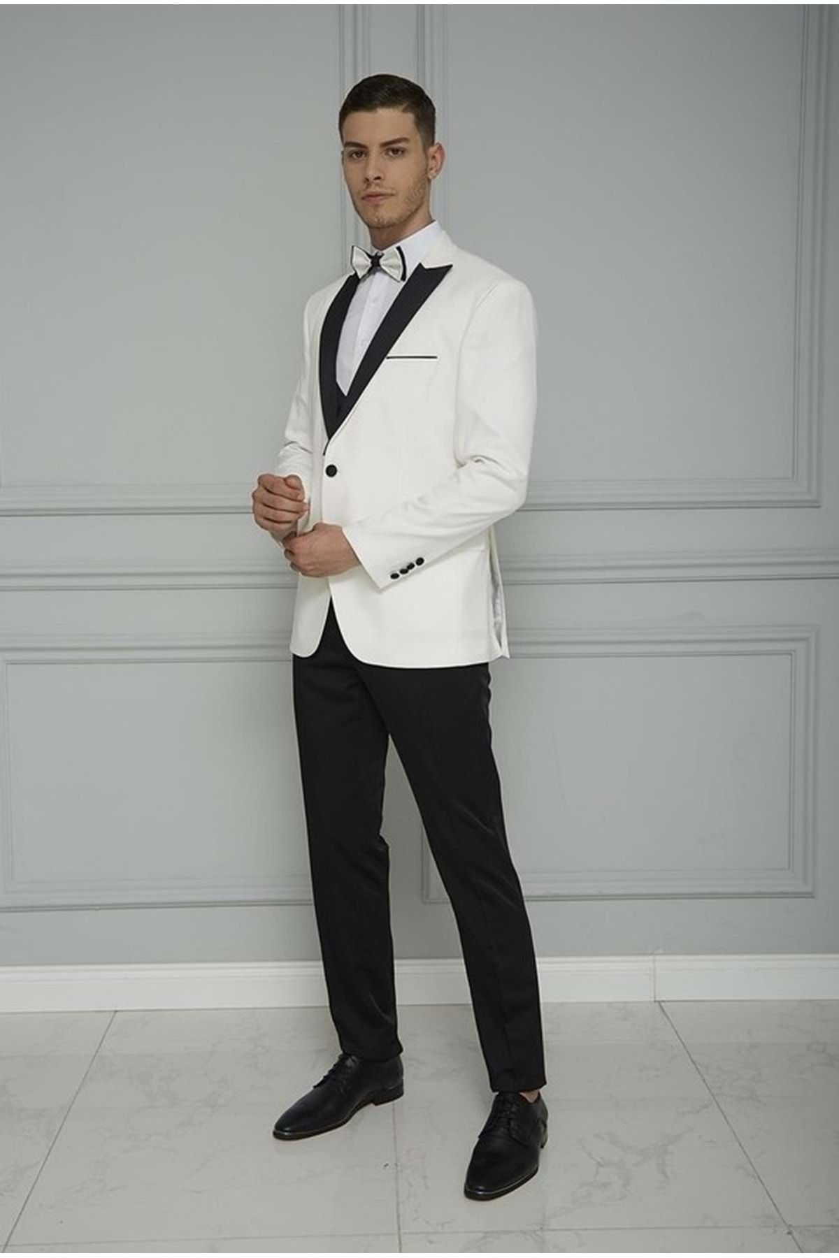 Suitmen K-005 Erkek Smokin  Takım Elbise-beyaz-44
