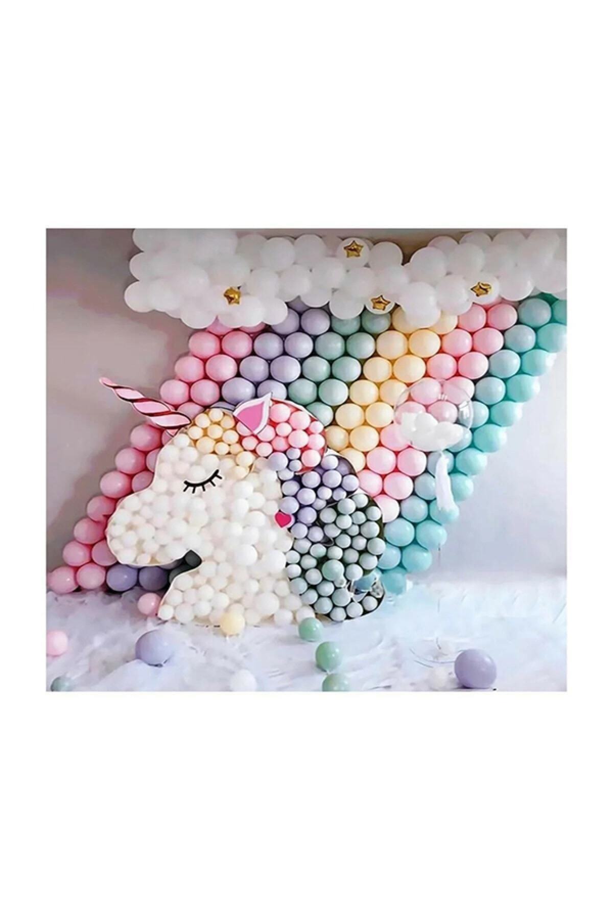 MAVİ PARTY 100 Adet Makaron Balon + 5 Mt. Balon Zinciri + Balon Pompası, Karışık Soft Renk Pastel Balon